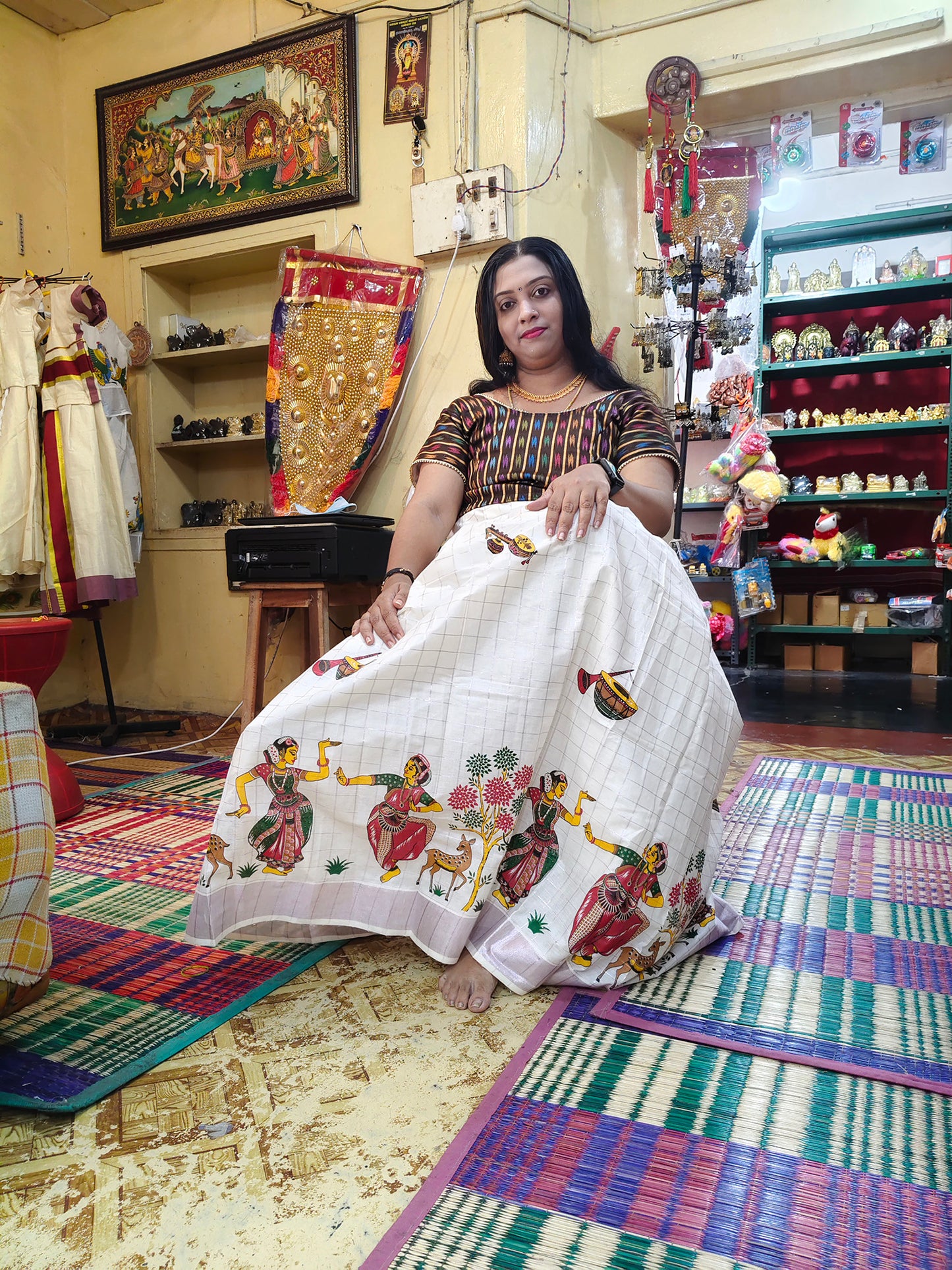 Designer dance position kerala cotton pattu pavada with blouse for women