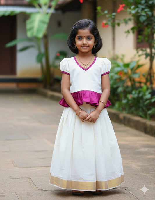 Designer kerala cotton  pattu pavada at low price for kids