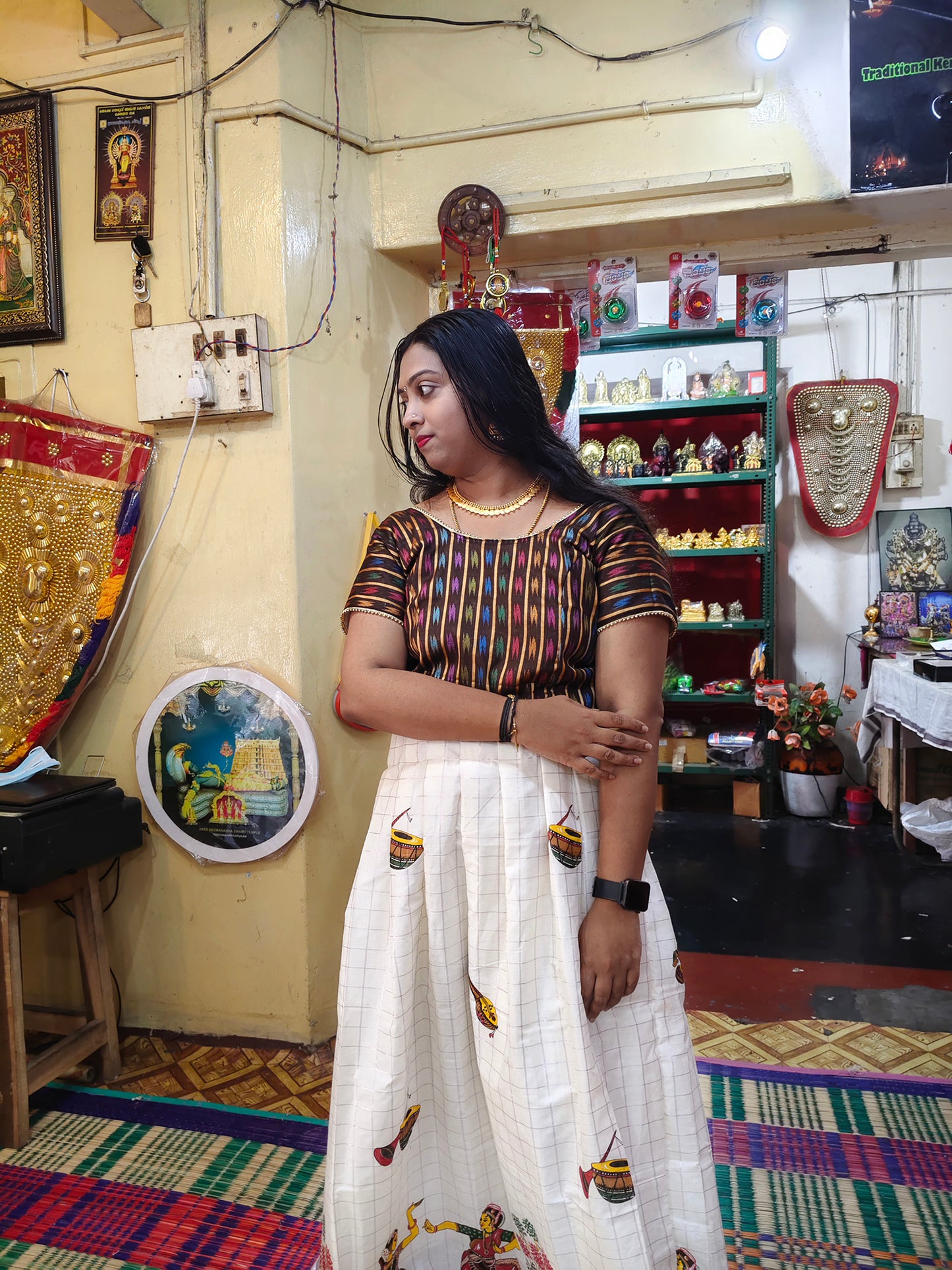 Designer dance position kerala cotton pattu pavada with blouse for women