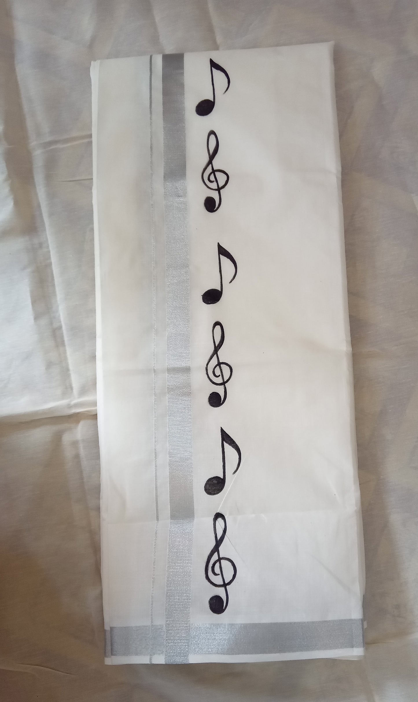 Musical rhythm design hand painting cotton kasavu mundu - 4mtr
