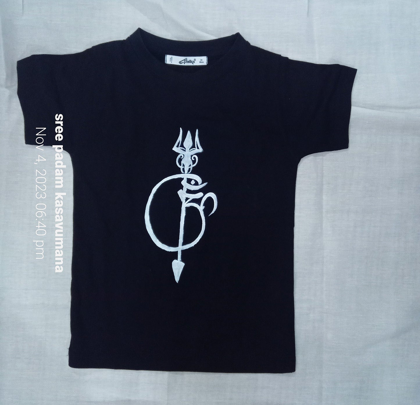 Shiva Thrishoolam hand painting on black T-Shirt