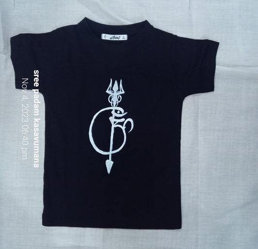 Shiva Thrishoolam hand painting on black T-Shirt