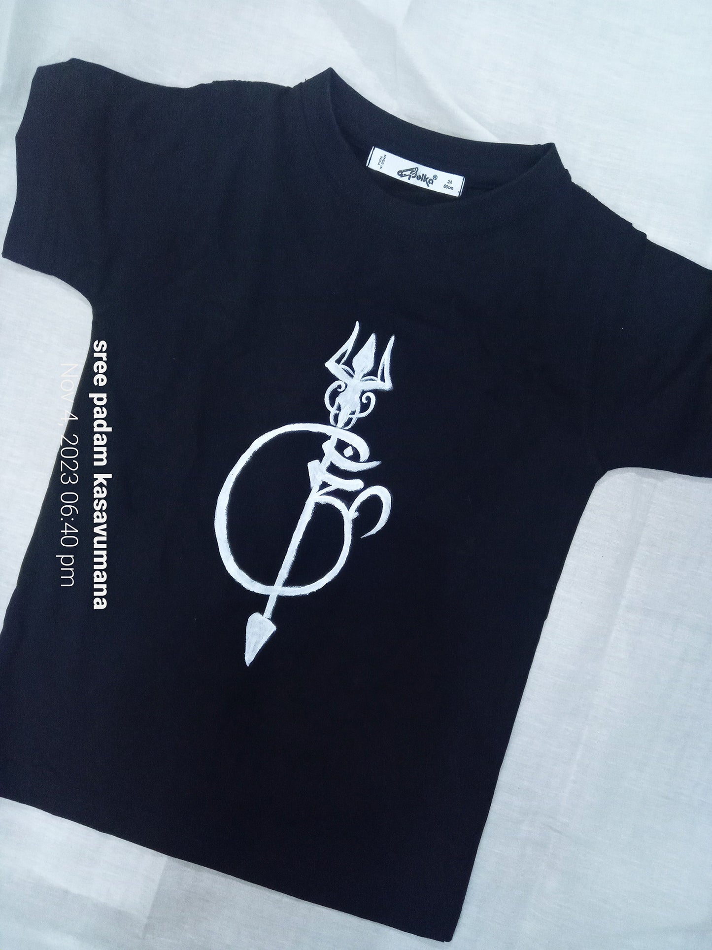 Shiva Thrishoolam hand painting on black T-Shirt