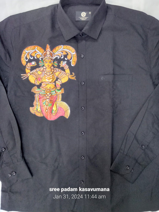Malsya avathar hand mural painting on black shirt