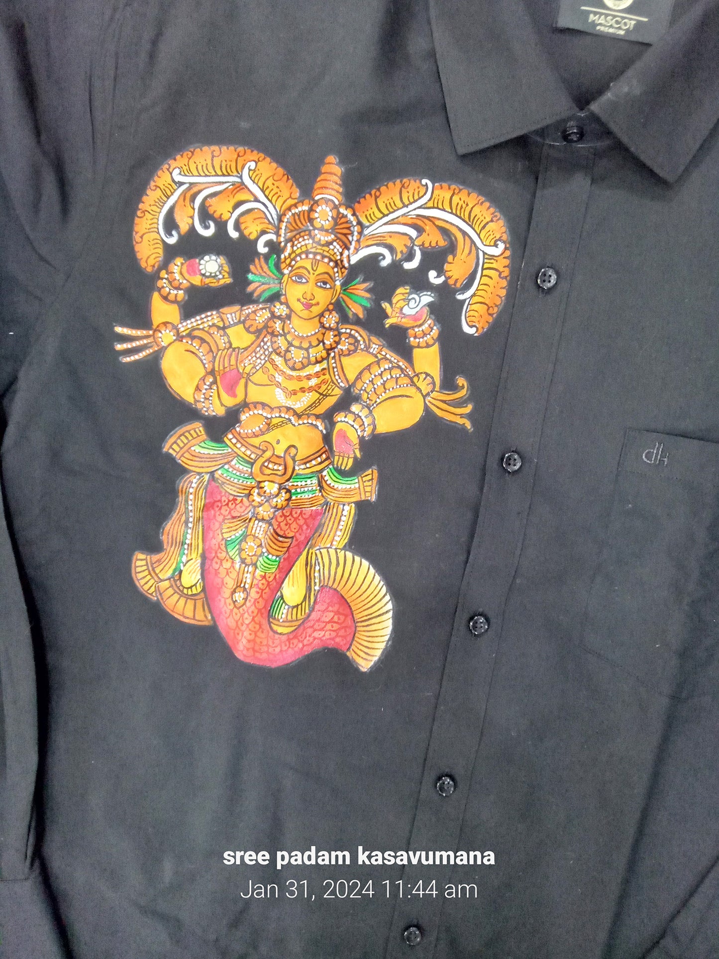 Malsya avathar hand mural painting on black shirt