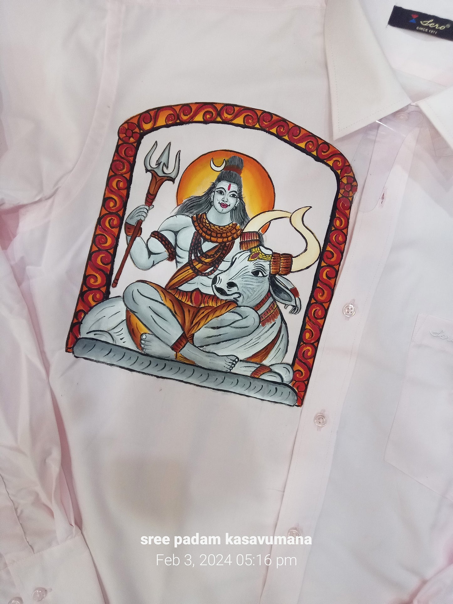 Lord shiva hand mural painting on white shirt