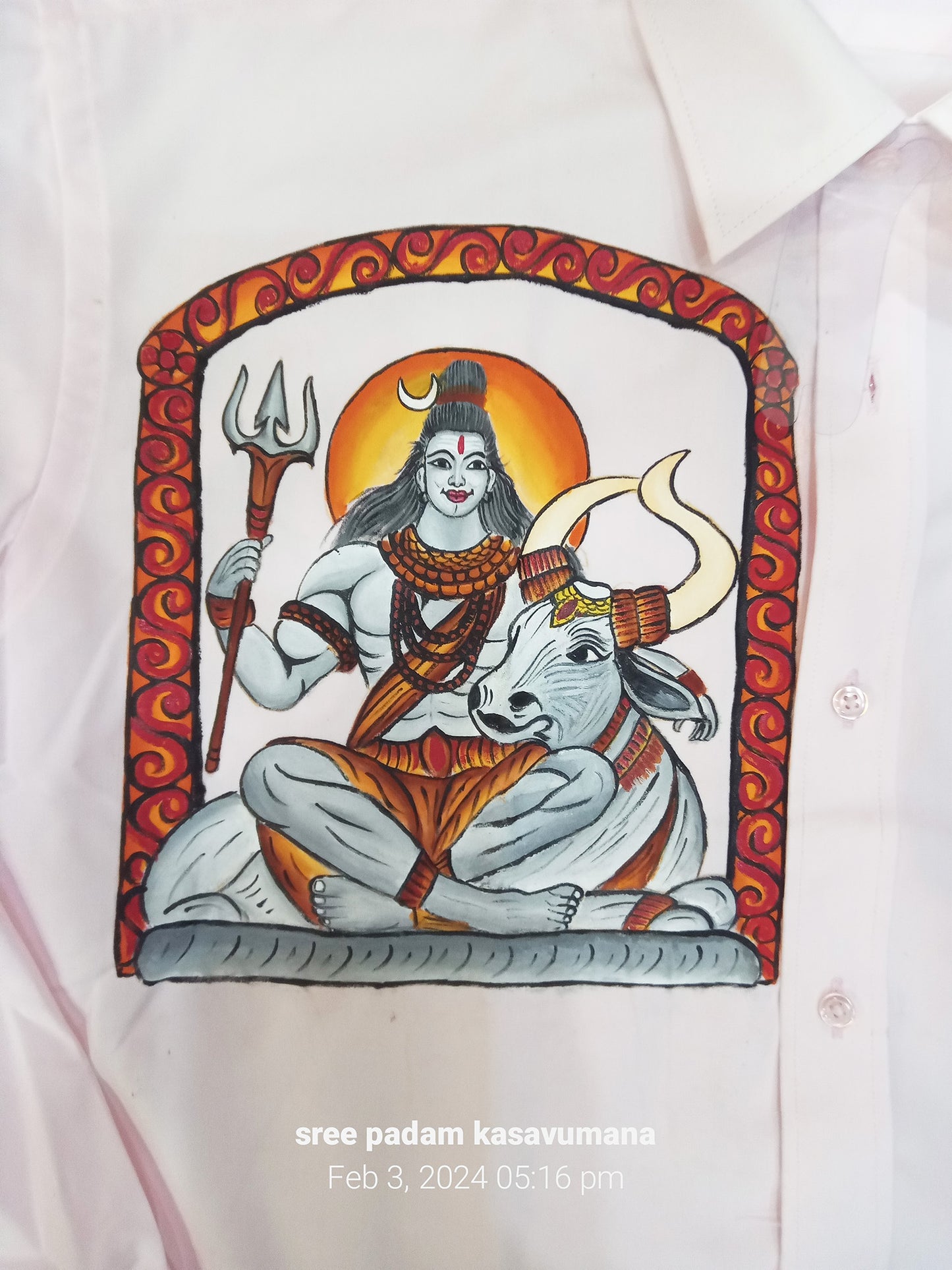 Lord shiva hand mural painting on white shirt