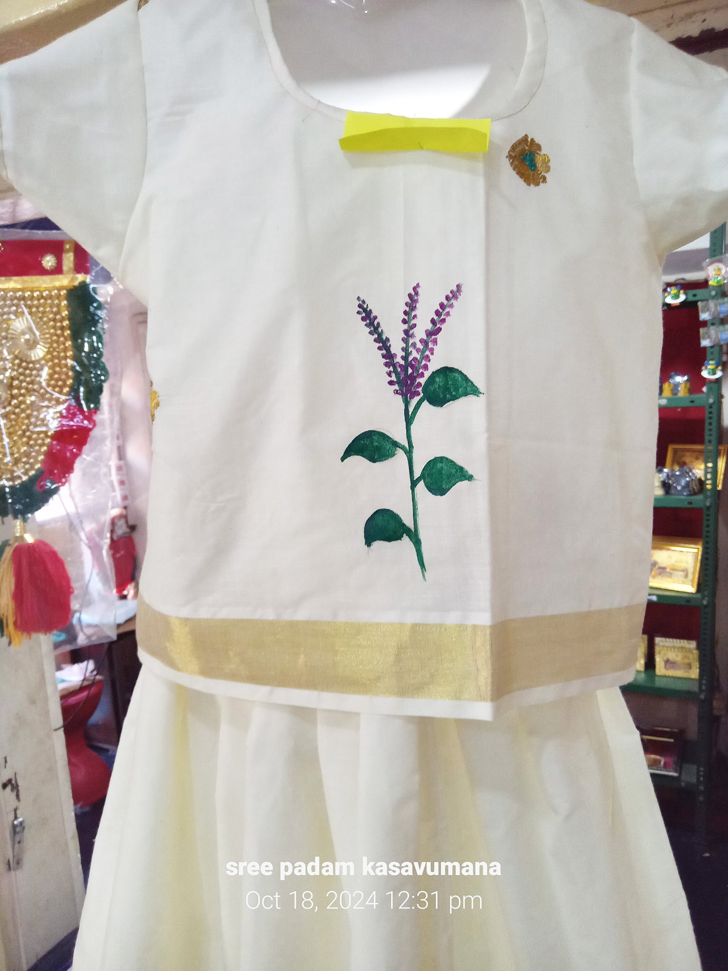 Tulasi kathir hand painting kerala cotton pattu pavada