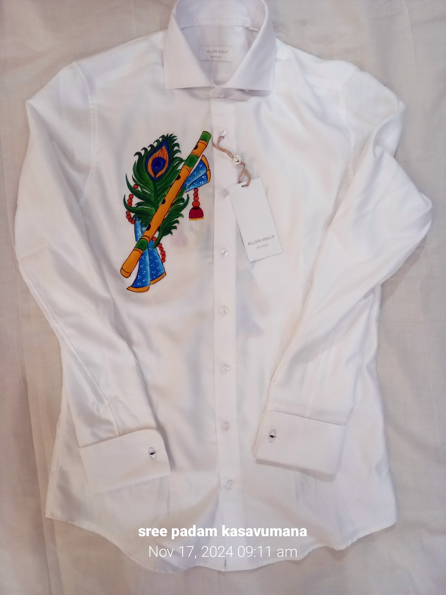 peeli with flute hand mural painting on white shirt