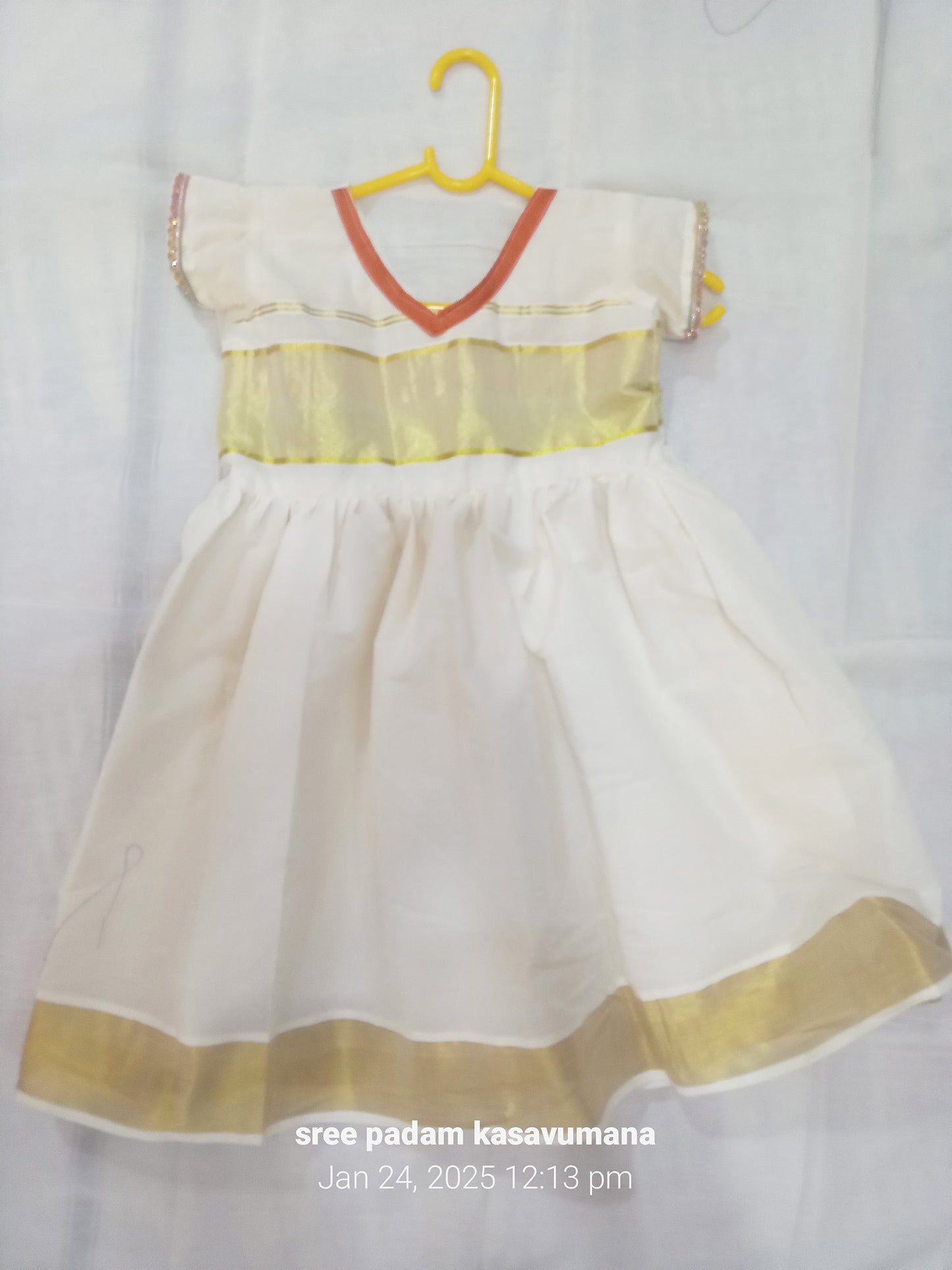 kerala cotton kasavu frock for kids