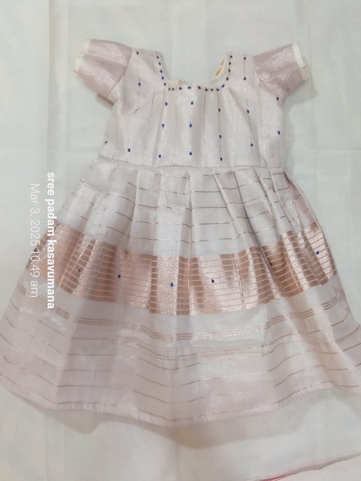 Rose gold tissue designer kerala style frock for kids