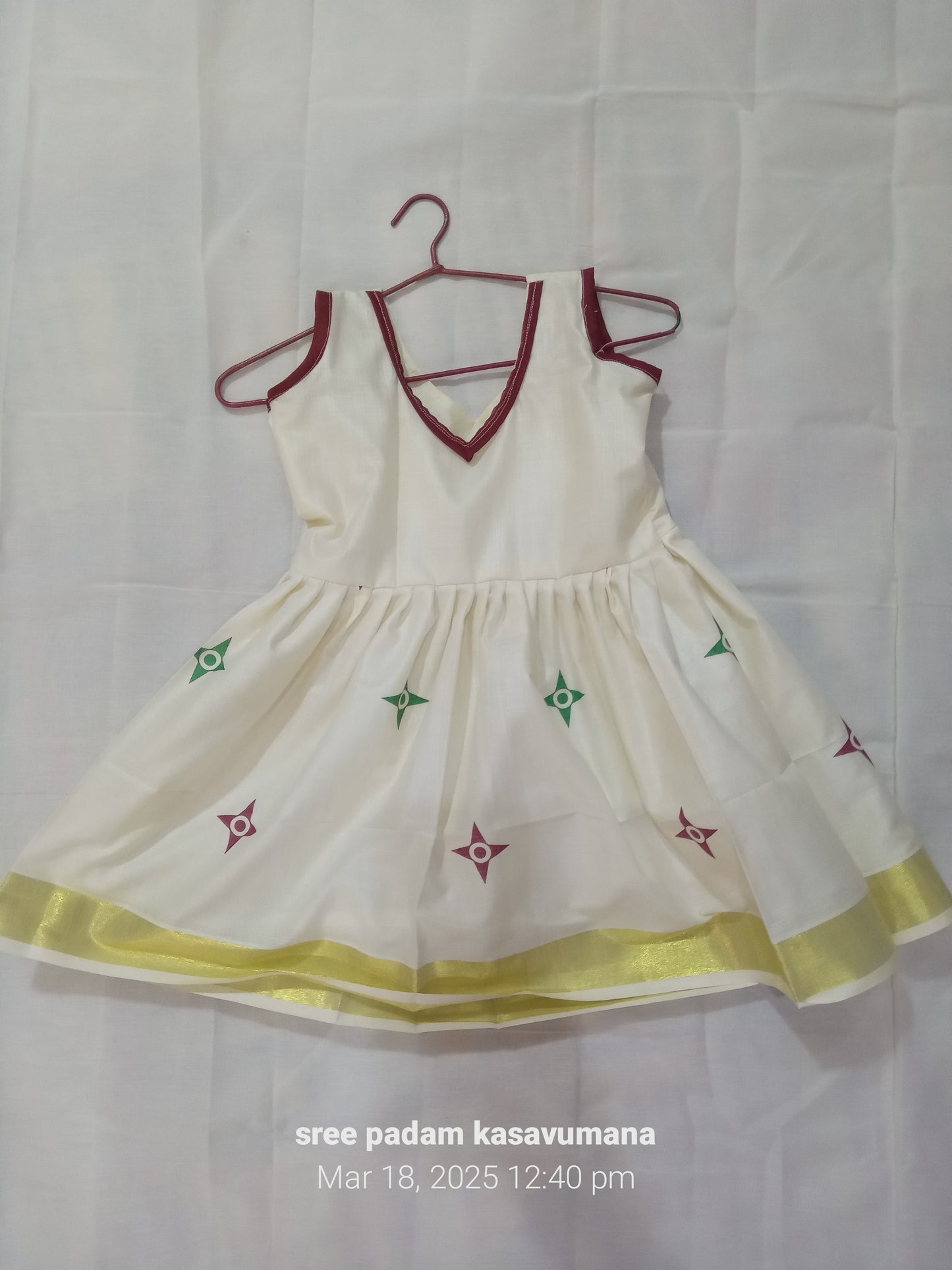 Vishu special design print kerala cotton kasavu frock for kids