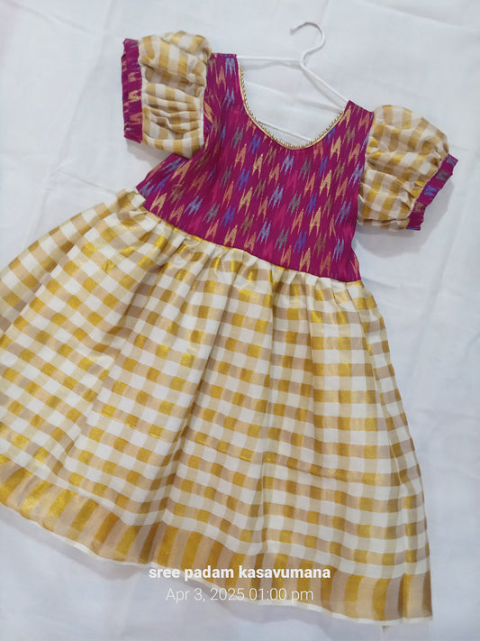 check design maroon designer kerala tissue kasavu frock for kids