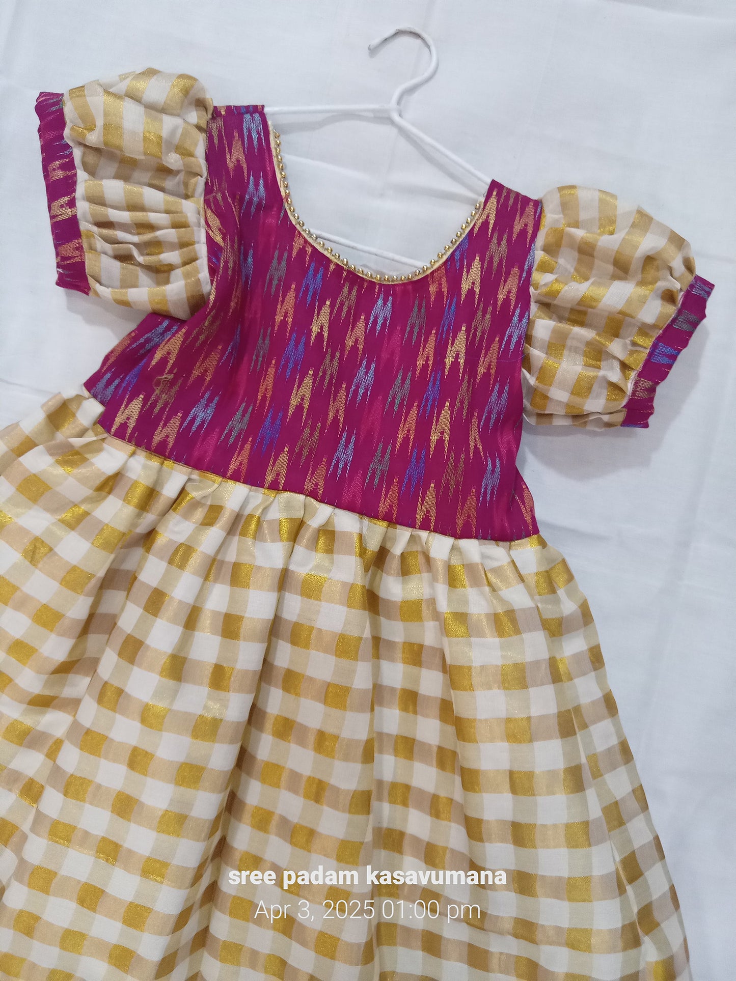 check design maroon designer kerala tissue kasavu frock for kids