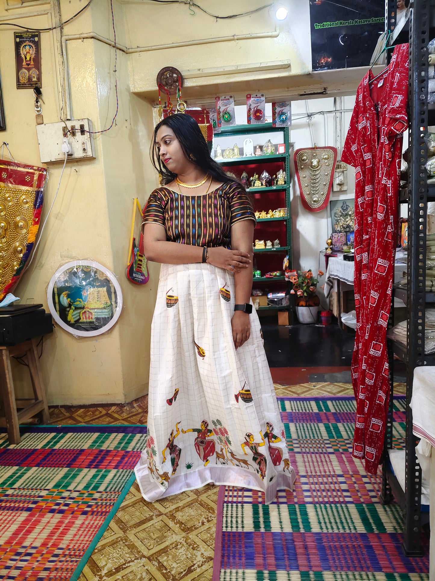 Designer dance position kerala cotton pattu pavada with blouse for women