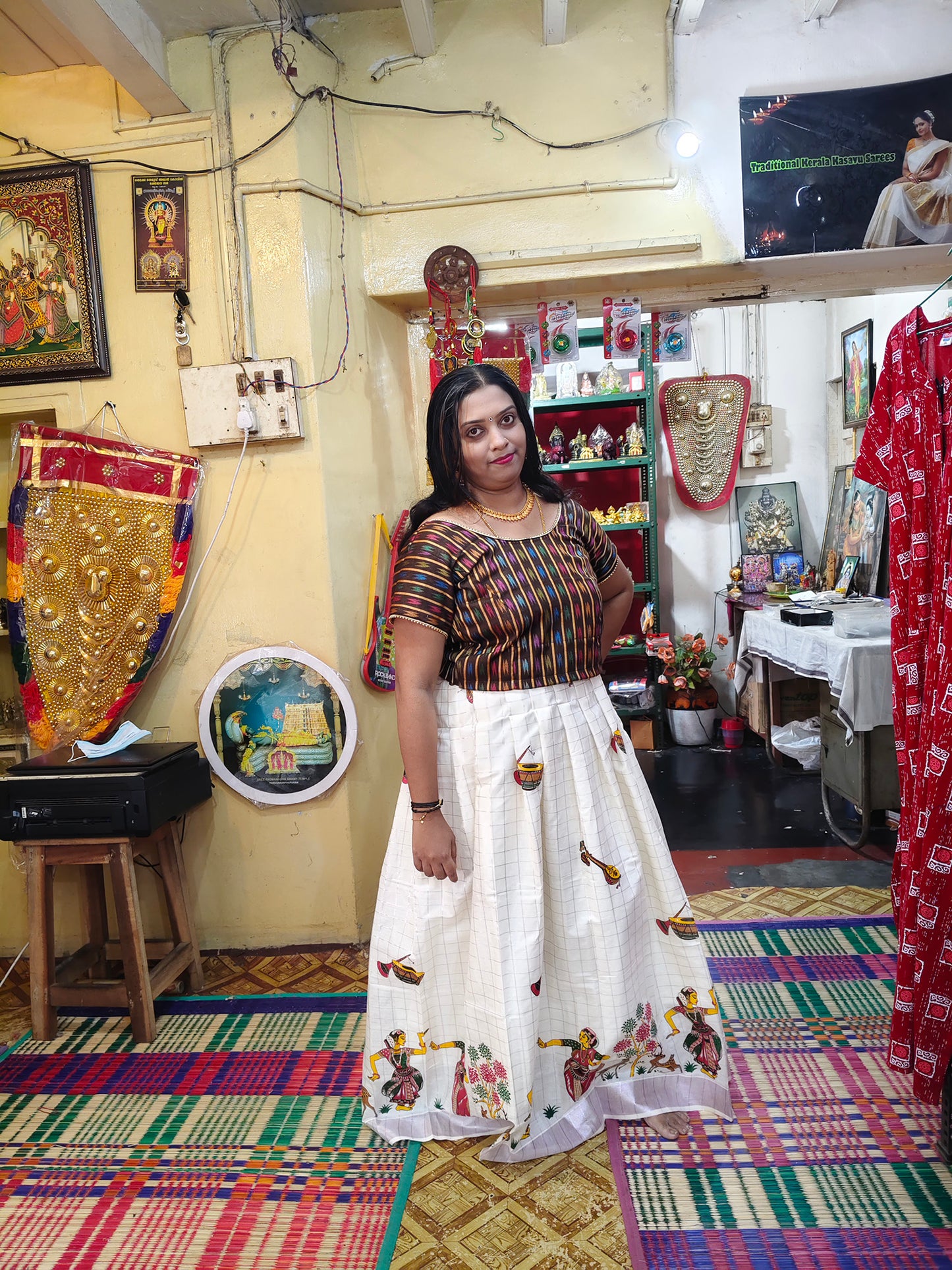 Designer dance position kerala cotton pattu pavada with blouse for women