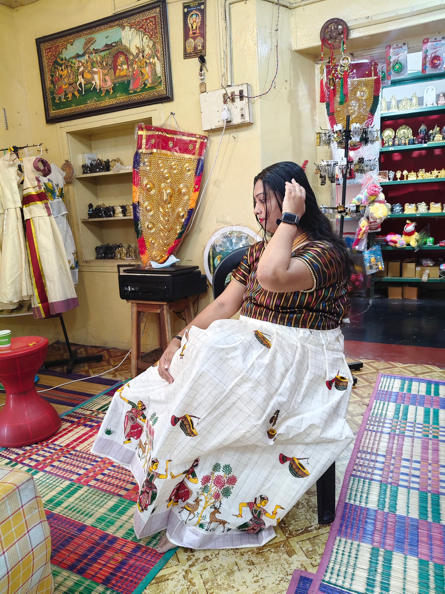 Designer dance position kerala cotton pattu pavada with blouse for women