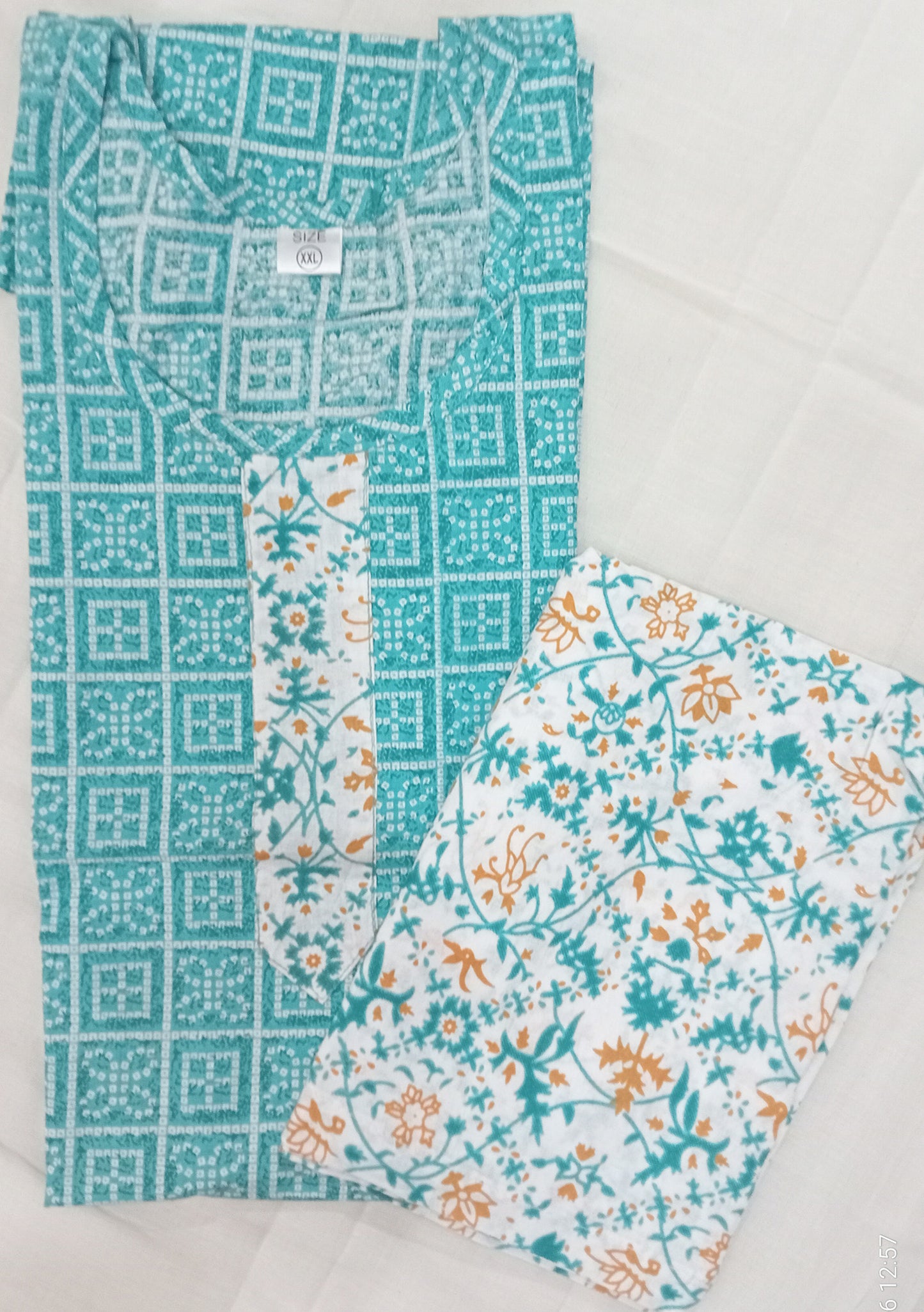 Light blue and white shade stitched cotton kurta with pant