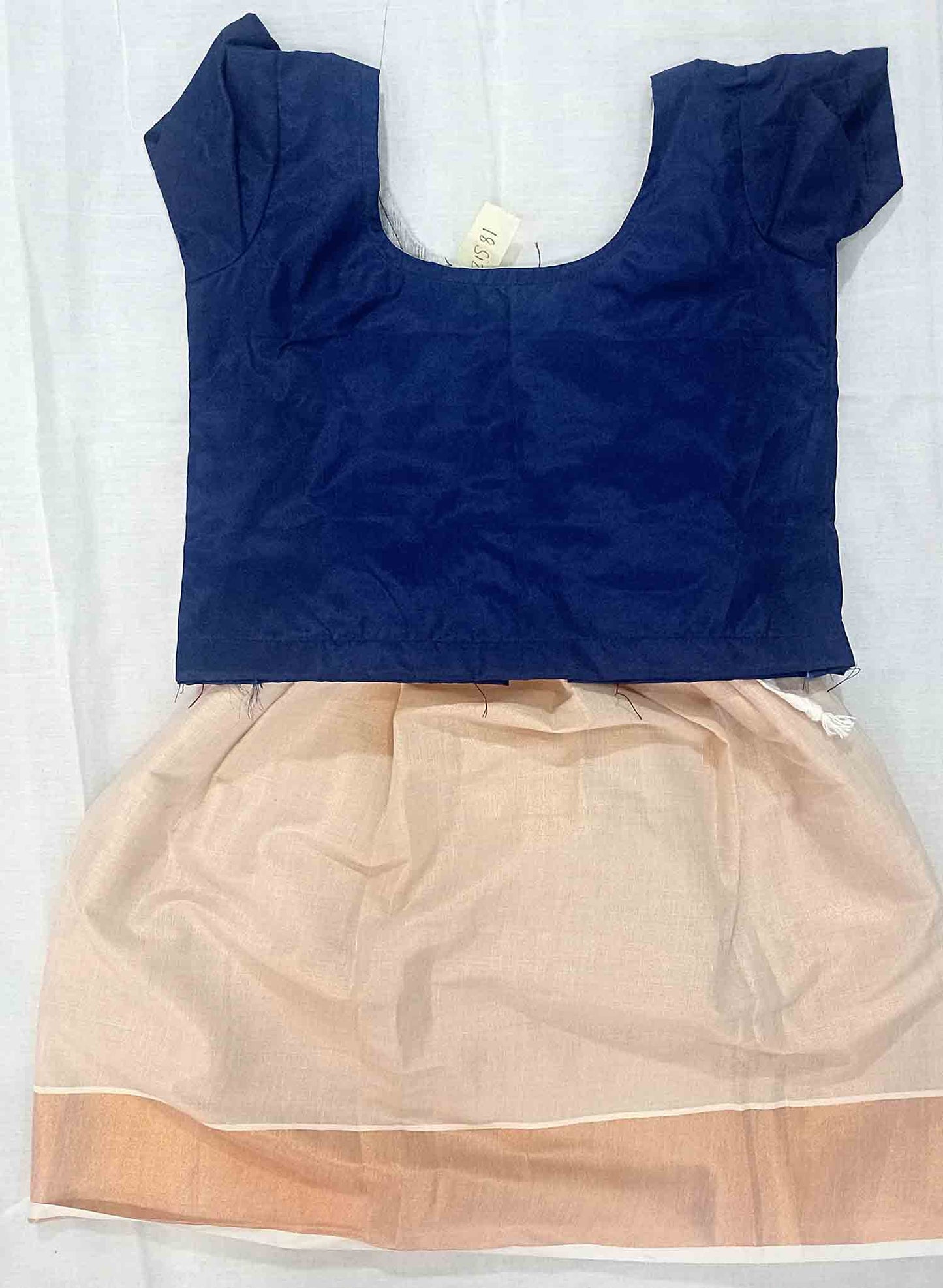 kerala copper tissue pattu pavada with blue blouse for kids