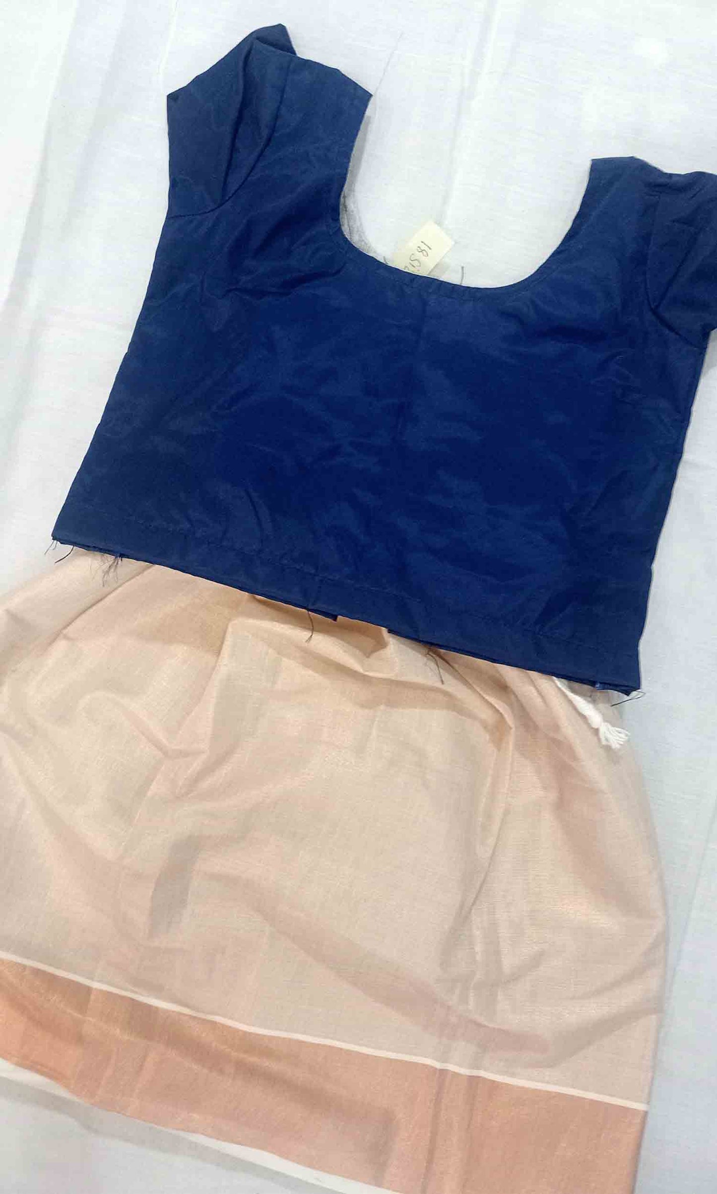 kerala copper tissue pattu pavada with blue blouse for kids