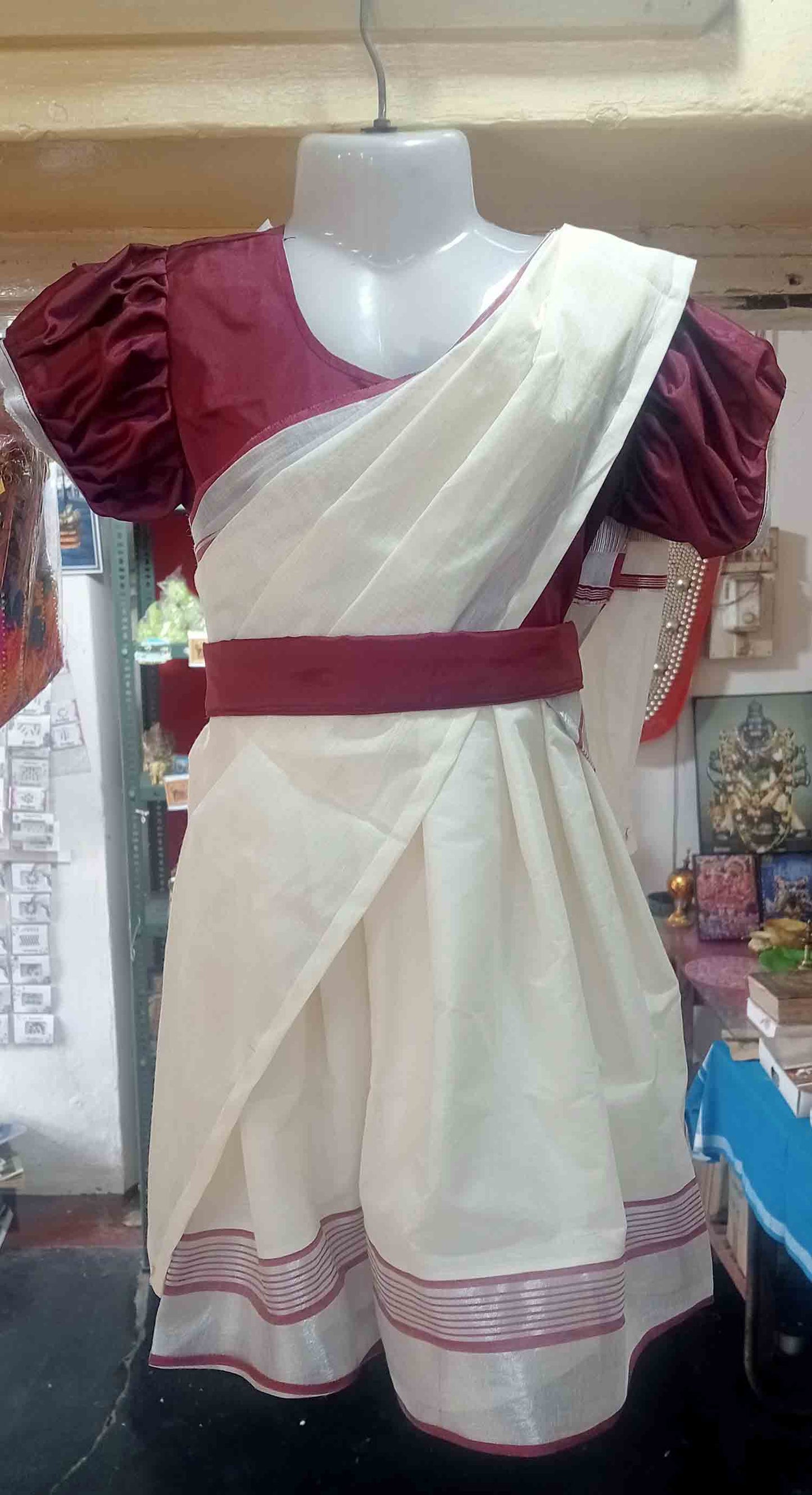 Designer kerala kasavu frock model half saree for kids