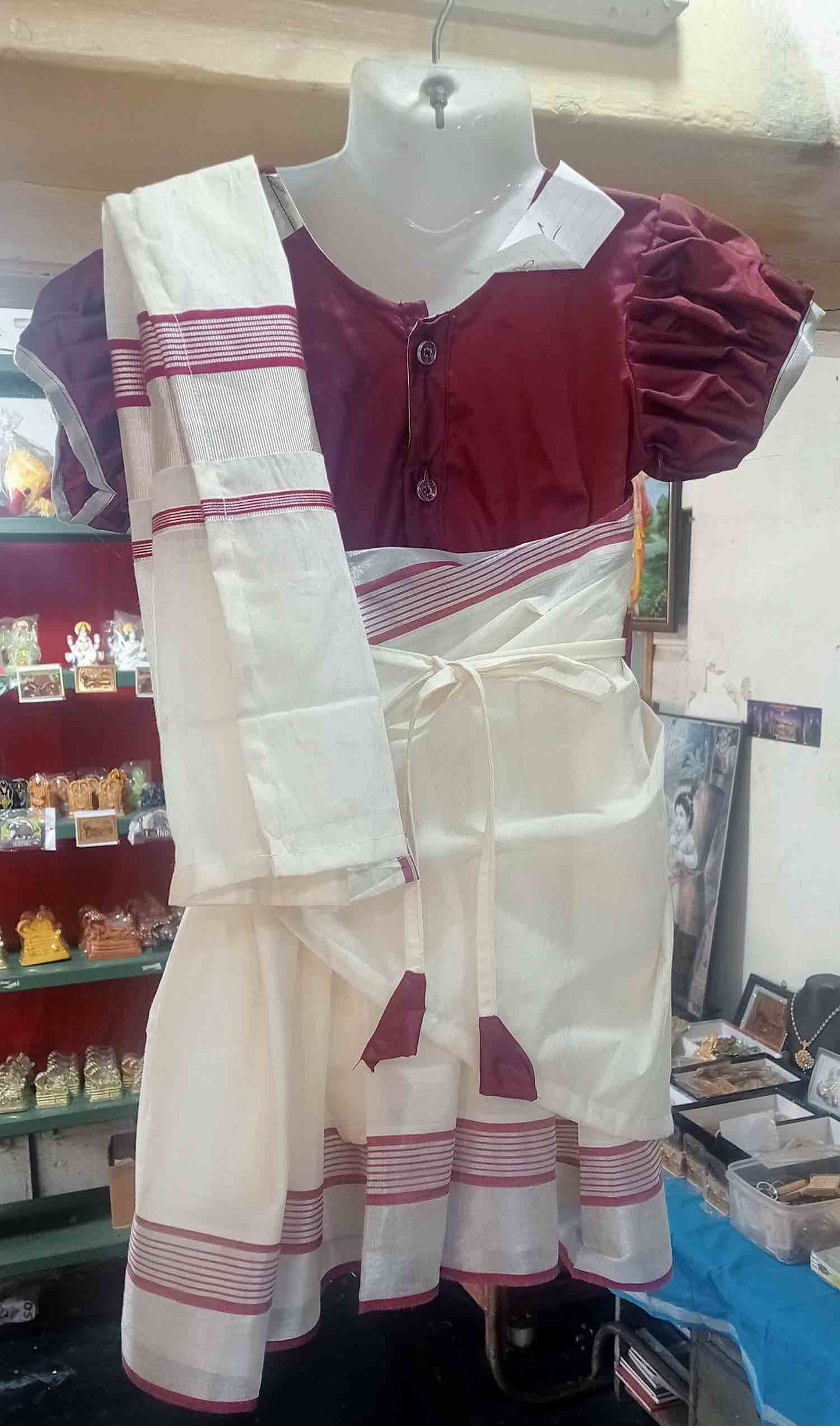 Designer kerala kasavu frock model half saree for kids