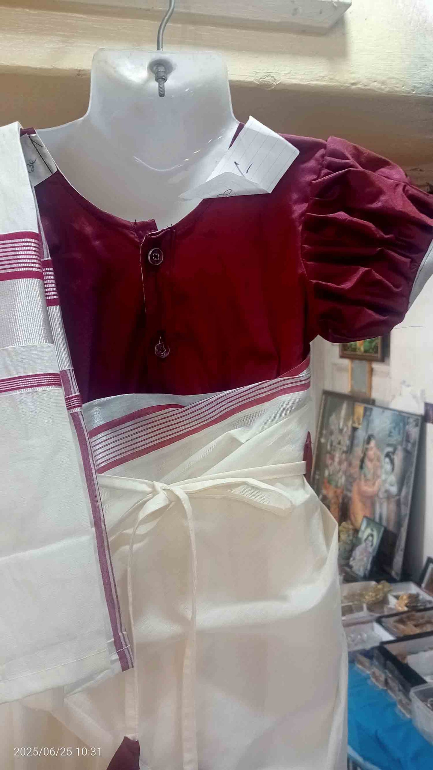 Designer kerala kasavu frock model half saree for kids