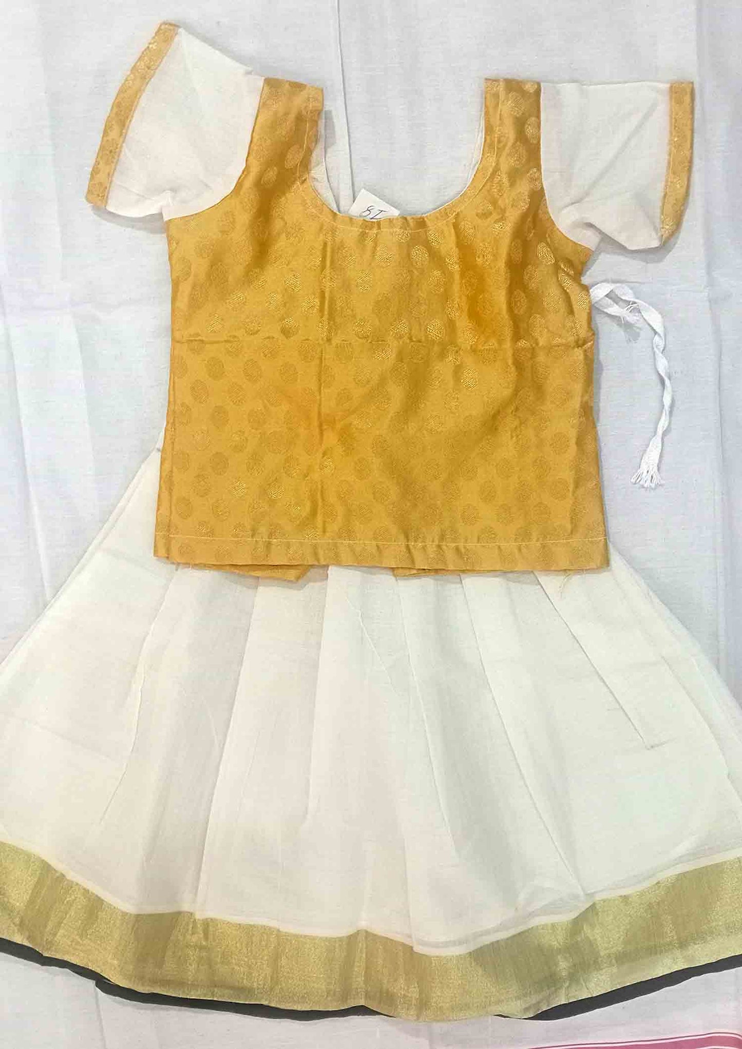 kerala kasavu pattu pavada with golden blouse at low price for kids