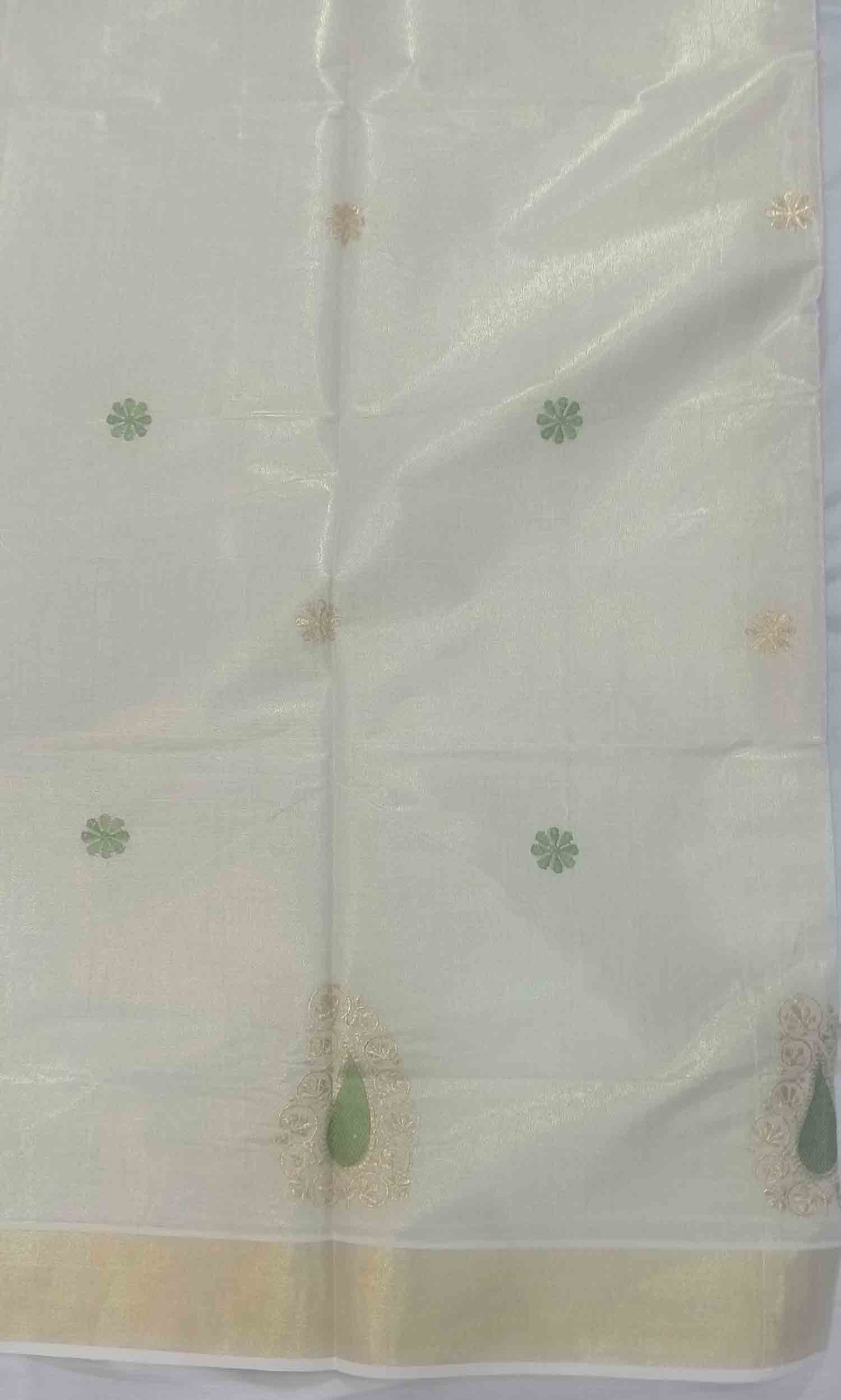 Mango embroidery designer kerala golden tissue kasavu saree