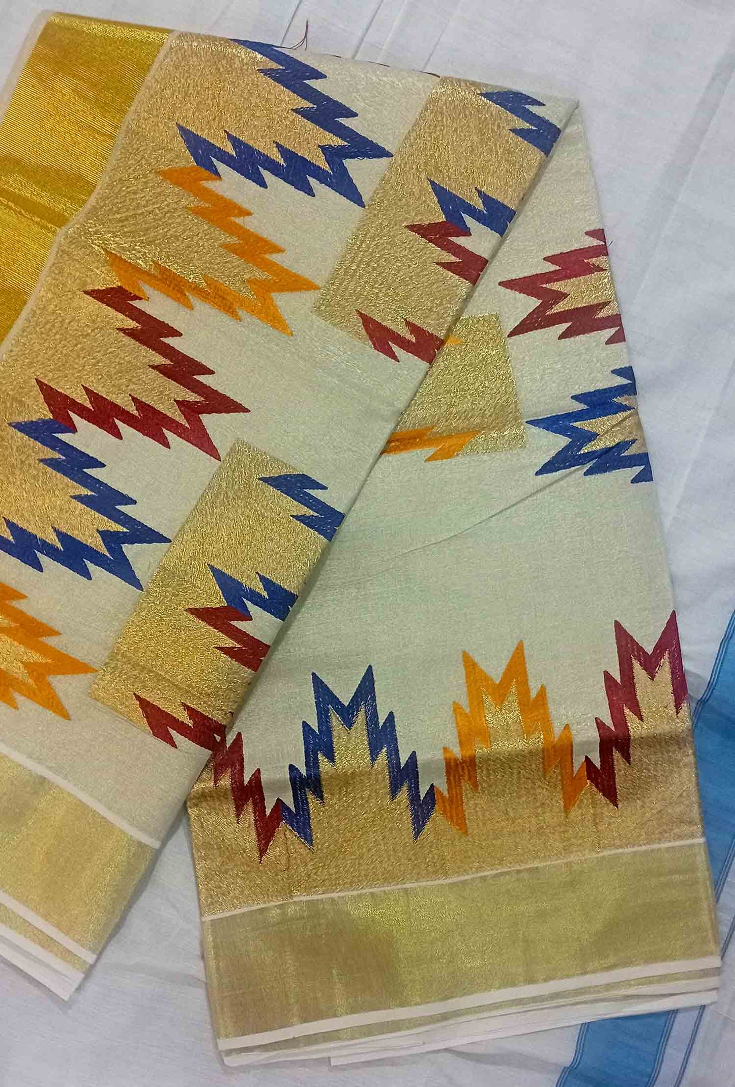Temple border embroidery designer kerala golden tissue kasavu saree