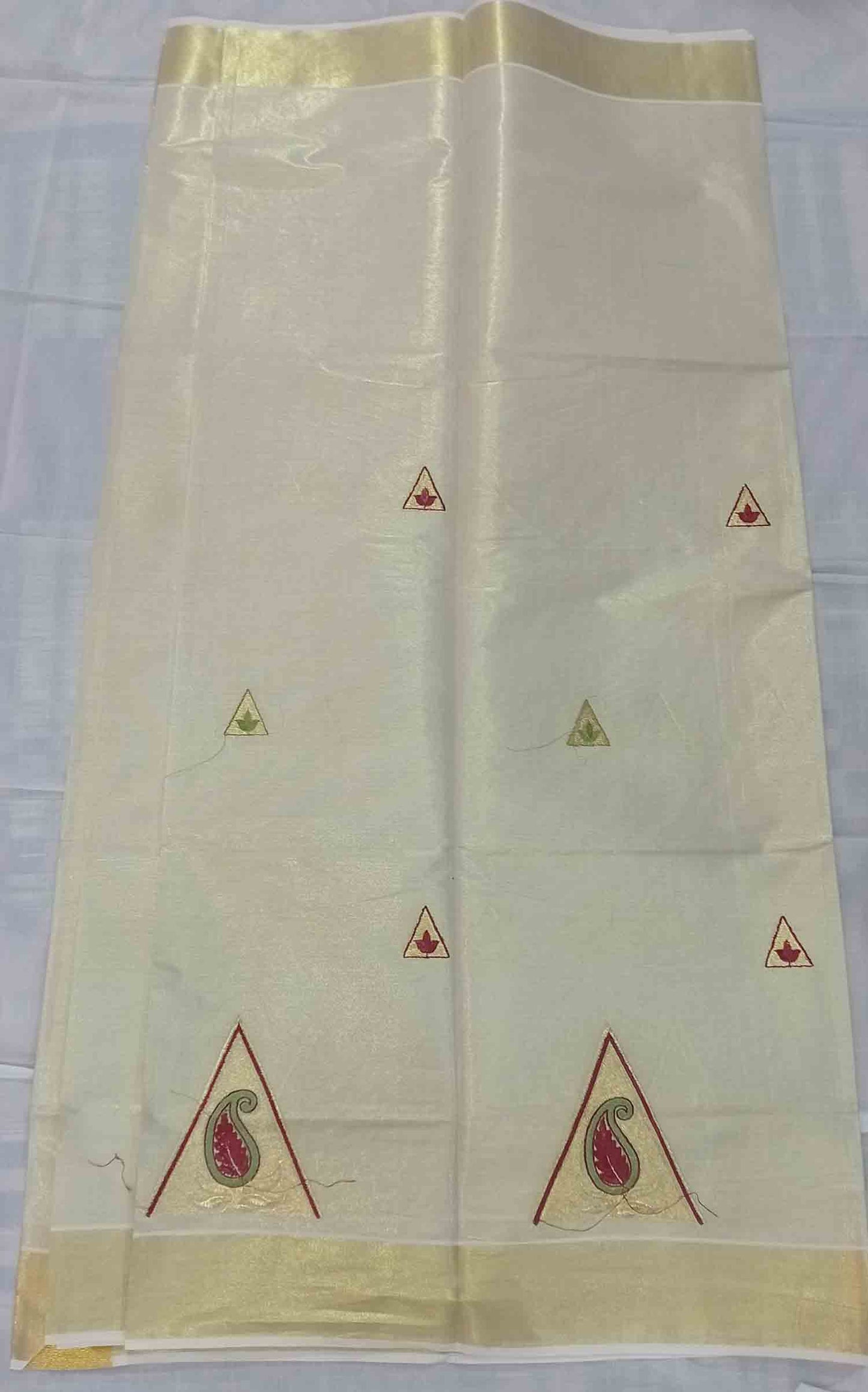 Mango embroidery designer kerala tissue kasavu saree