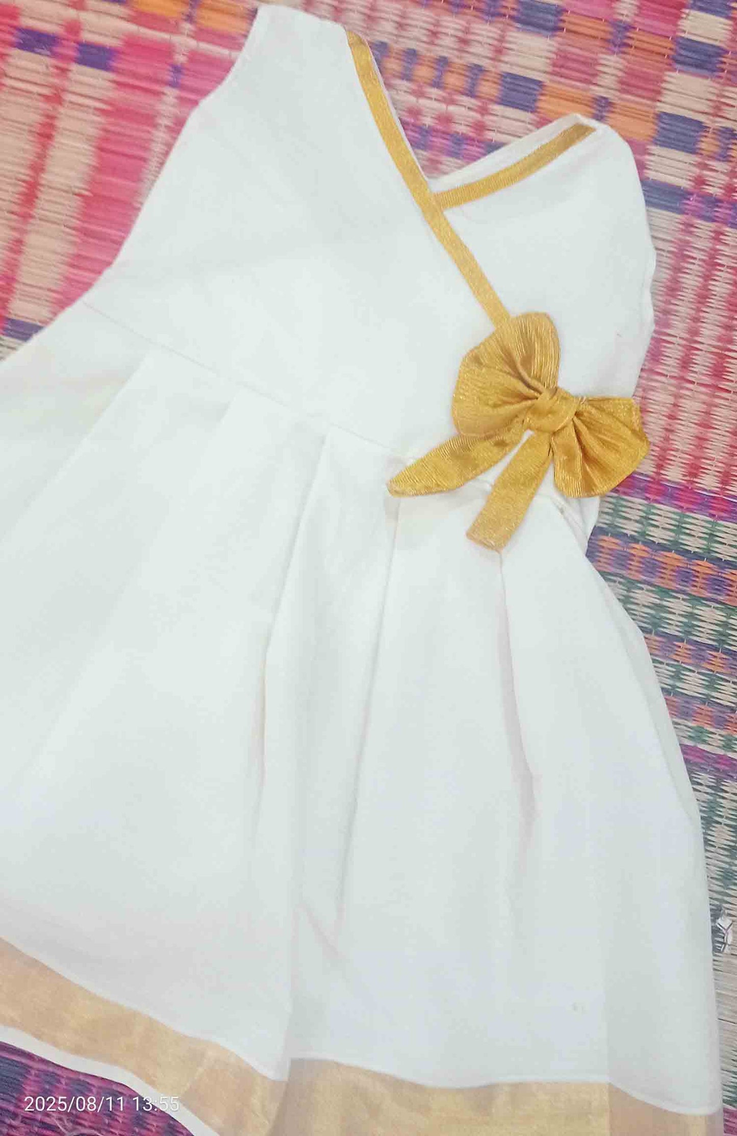 Kerala kasavu frock with bow desgn for kids