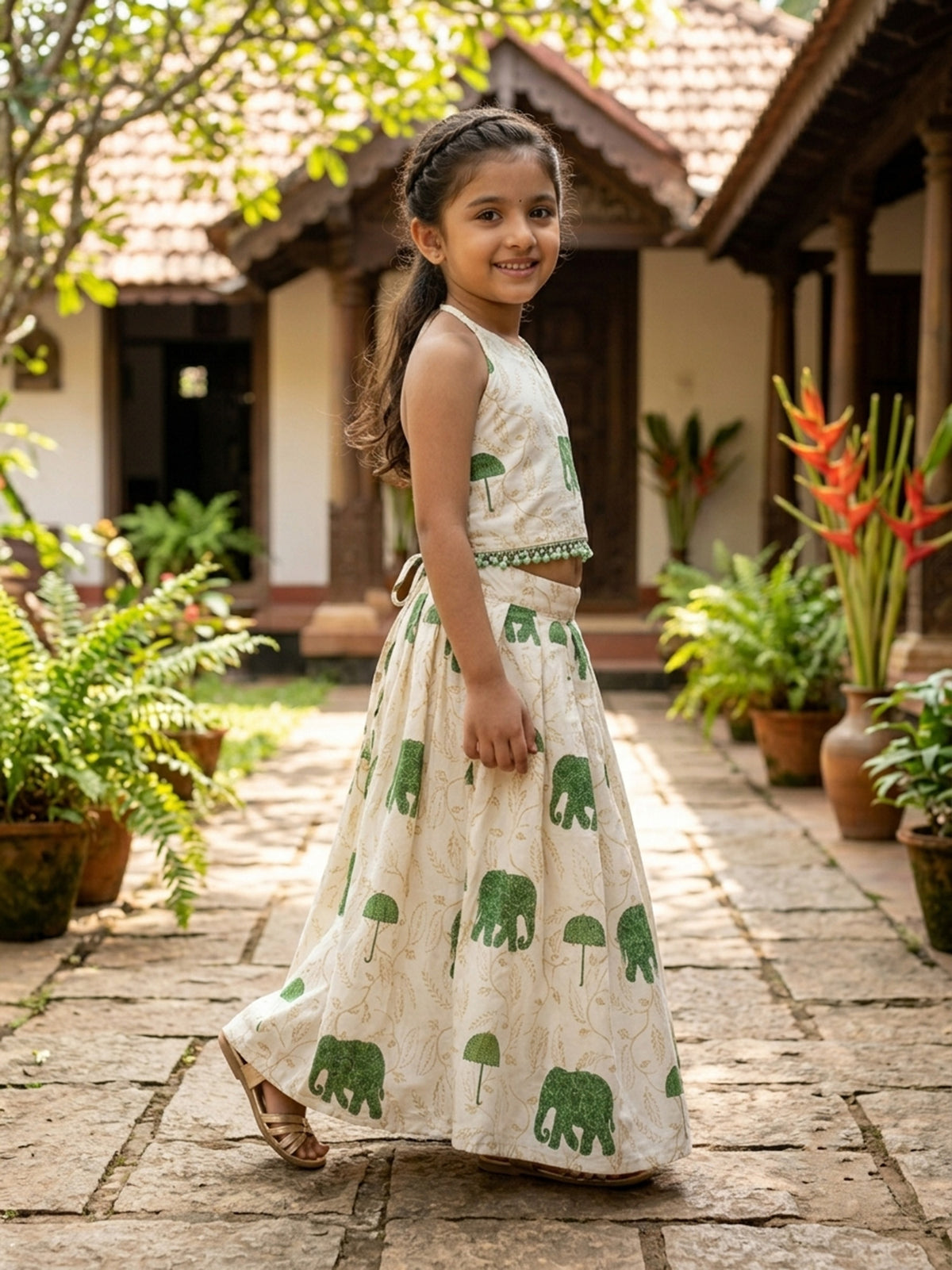 Designer type kerala model elephant design pattu pavada for kids