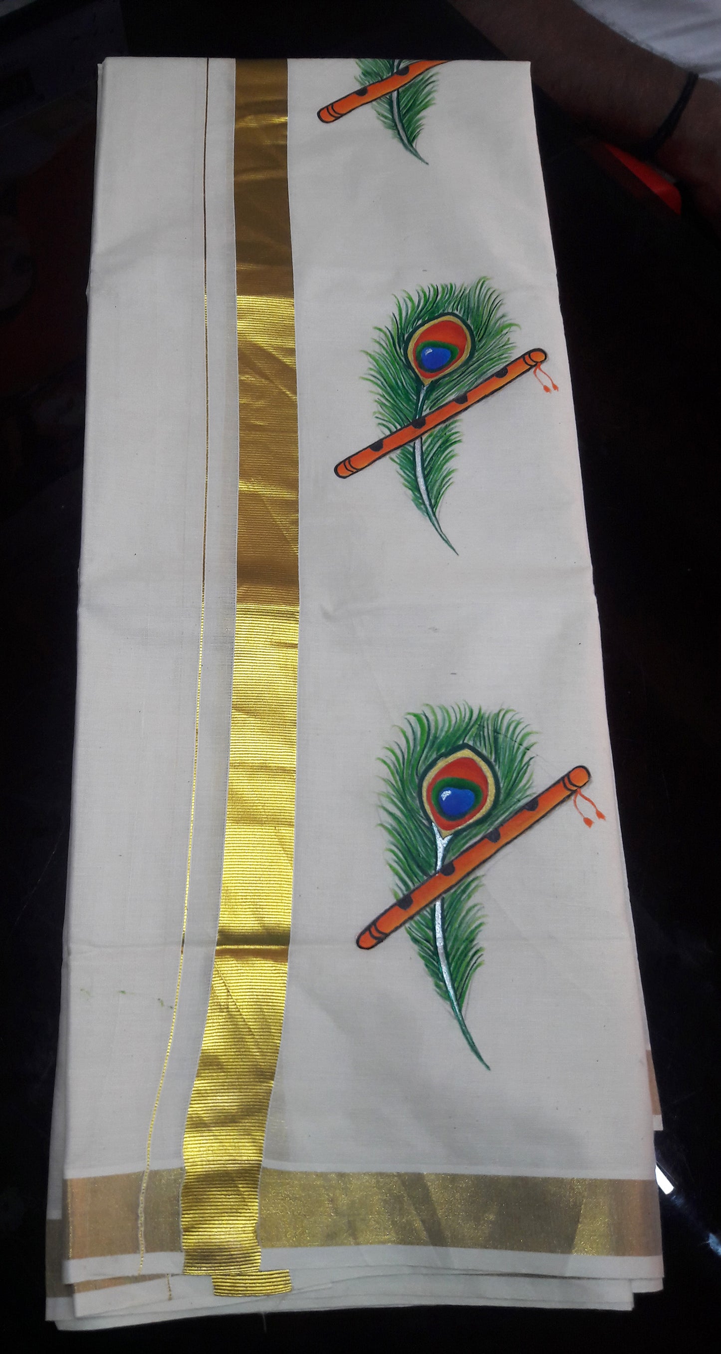 Mazhilpeeli hand mural painting kasavu kerala mundu - 4 meter