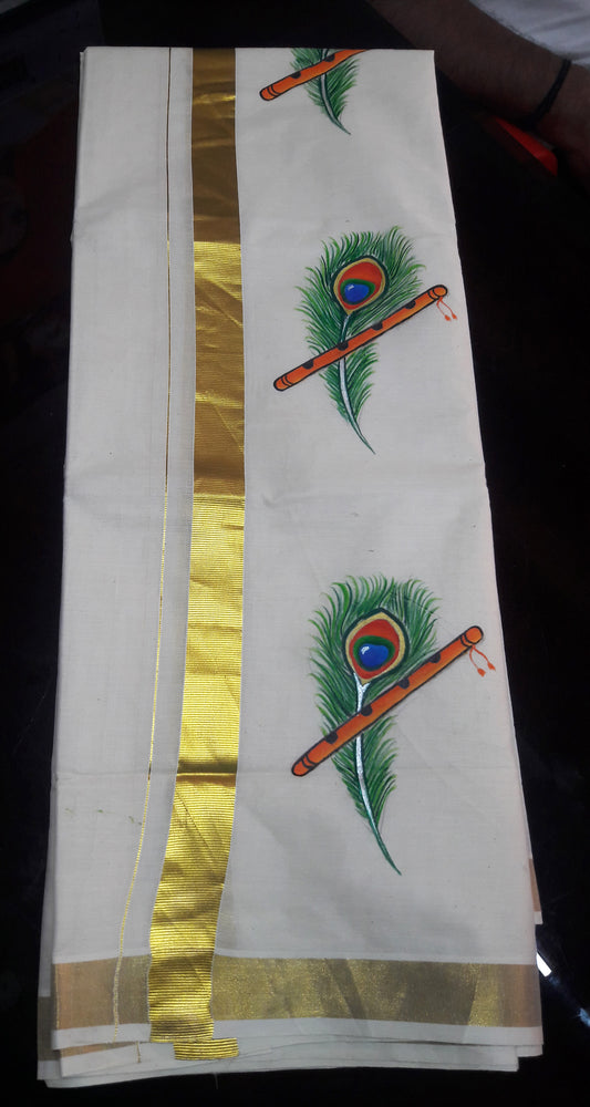 Mazhilpeeli hand mural painting kasavu kerala mundu - 4 meter