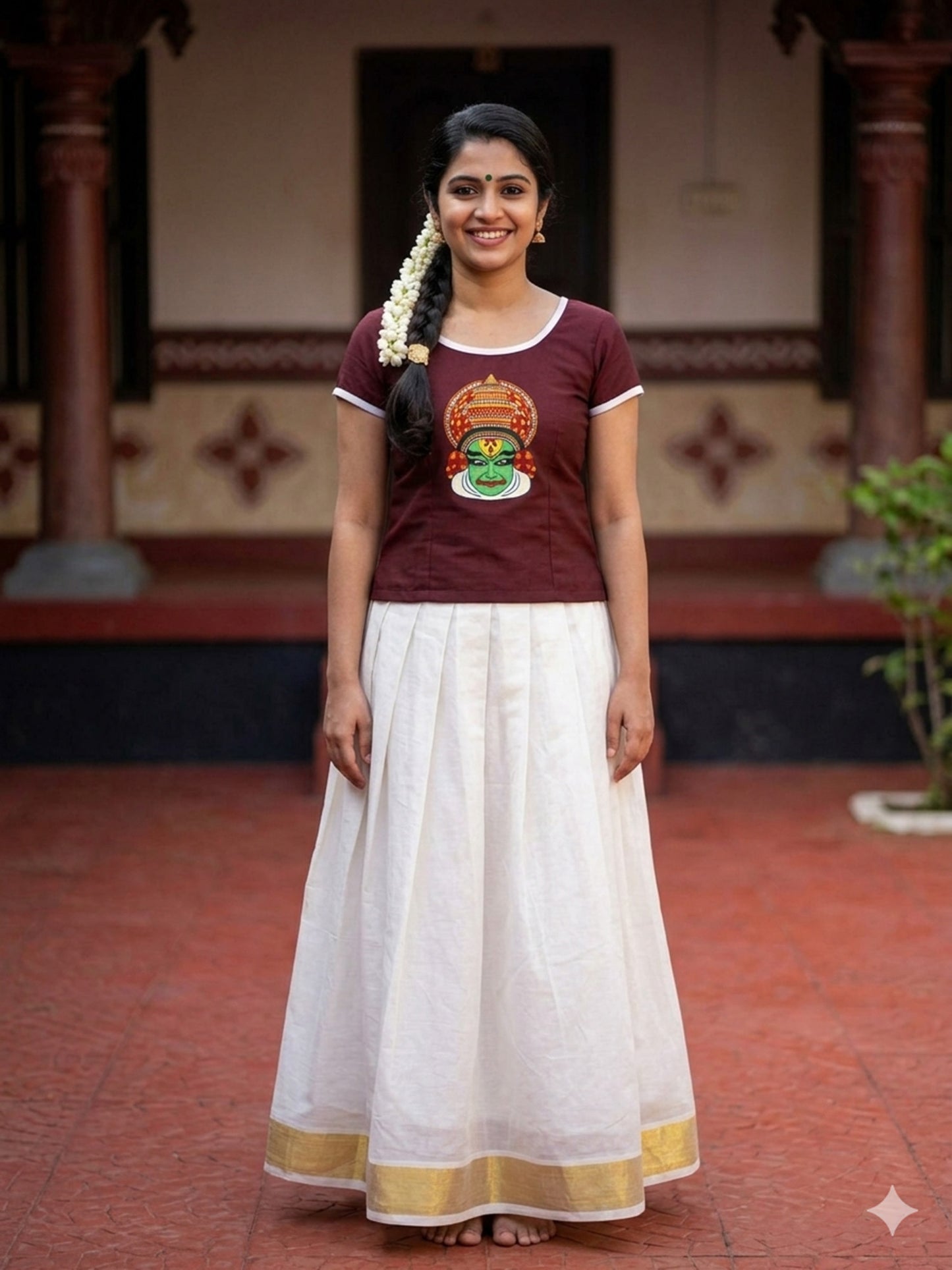 Kathakai design hand mural painting kerala pattu pavada from women