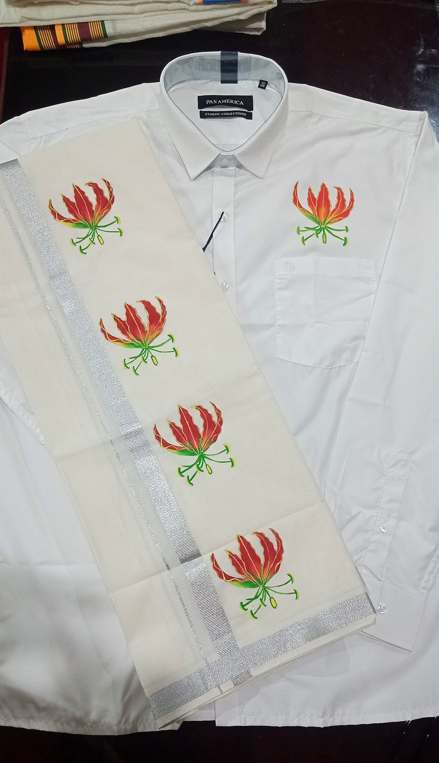 Karthikaipoo flower hand painting on white shirt