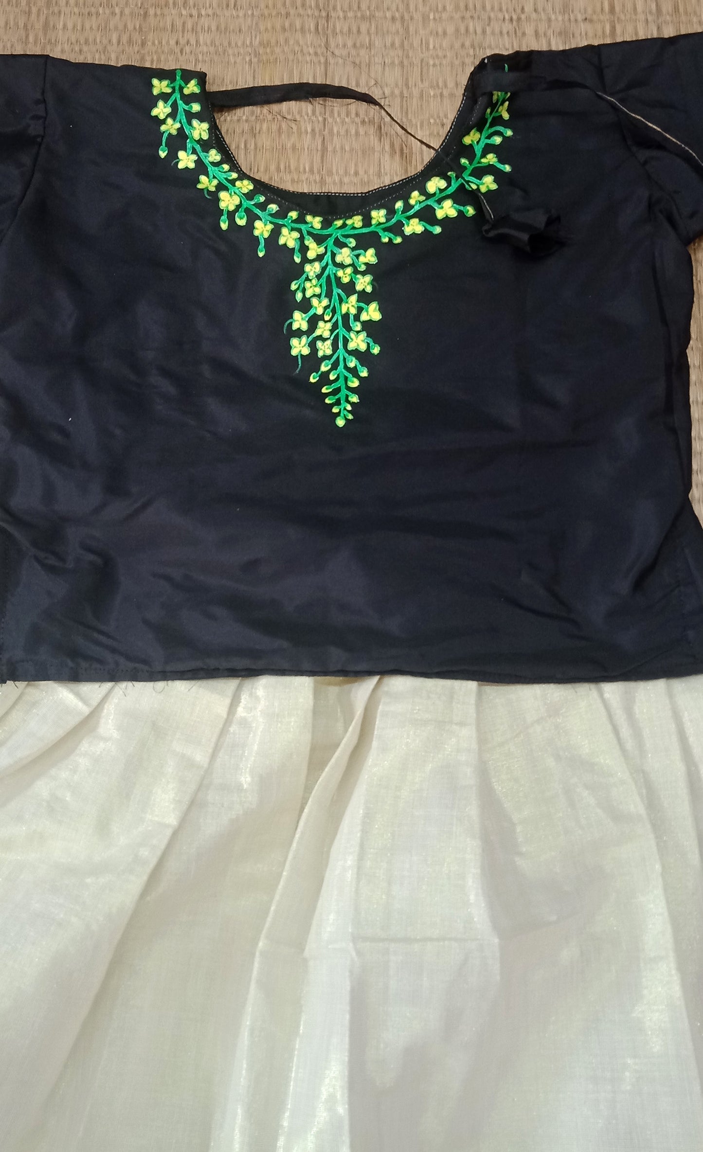 Vishu special kanni konna hand painting kerala tissue pattu pavada