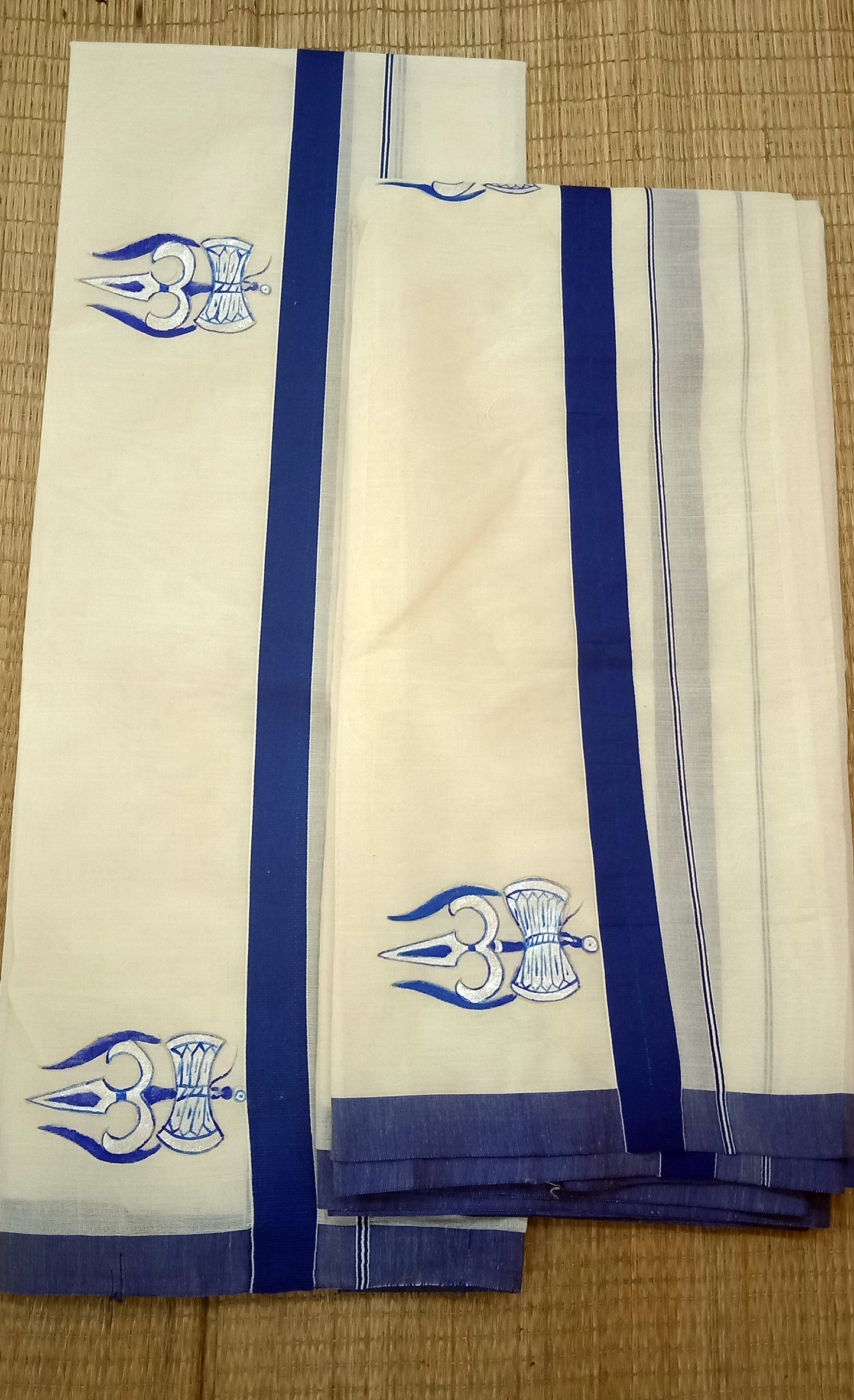 Lord Shiva Dambaru hand mural painting on blue kara setmundu