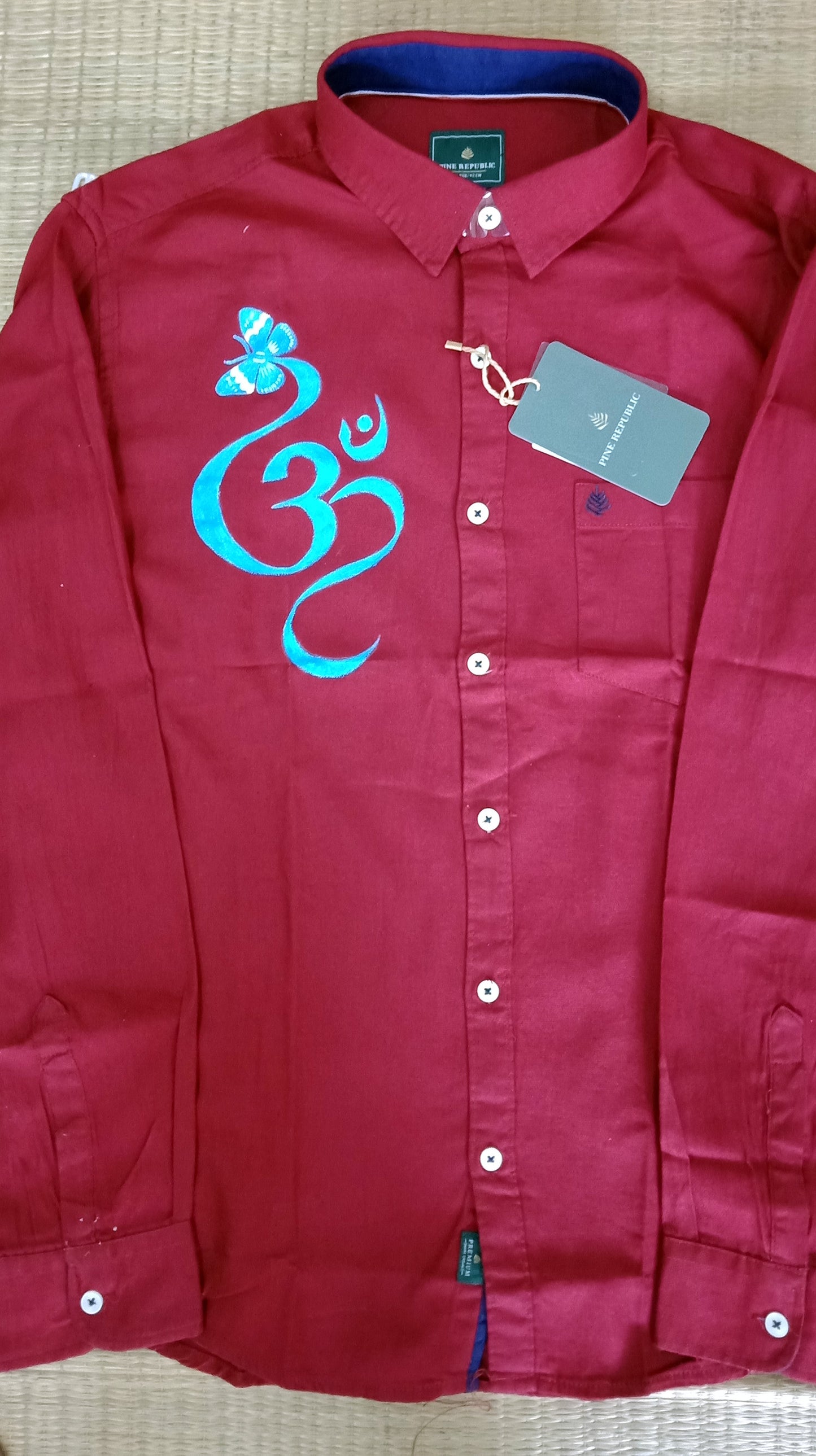 Oam design hand mural painting on pink cotton shirt