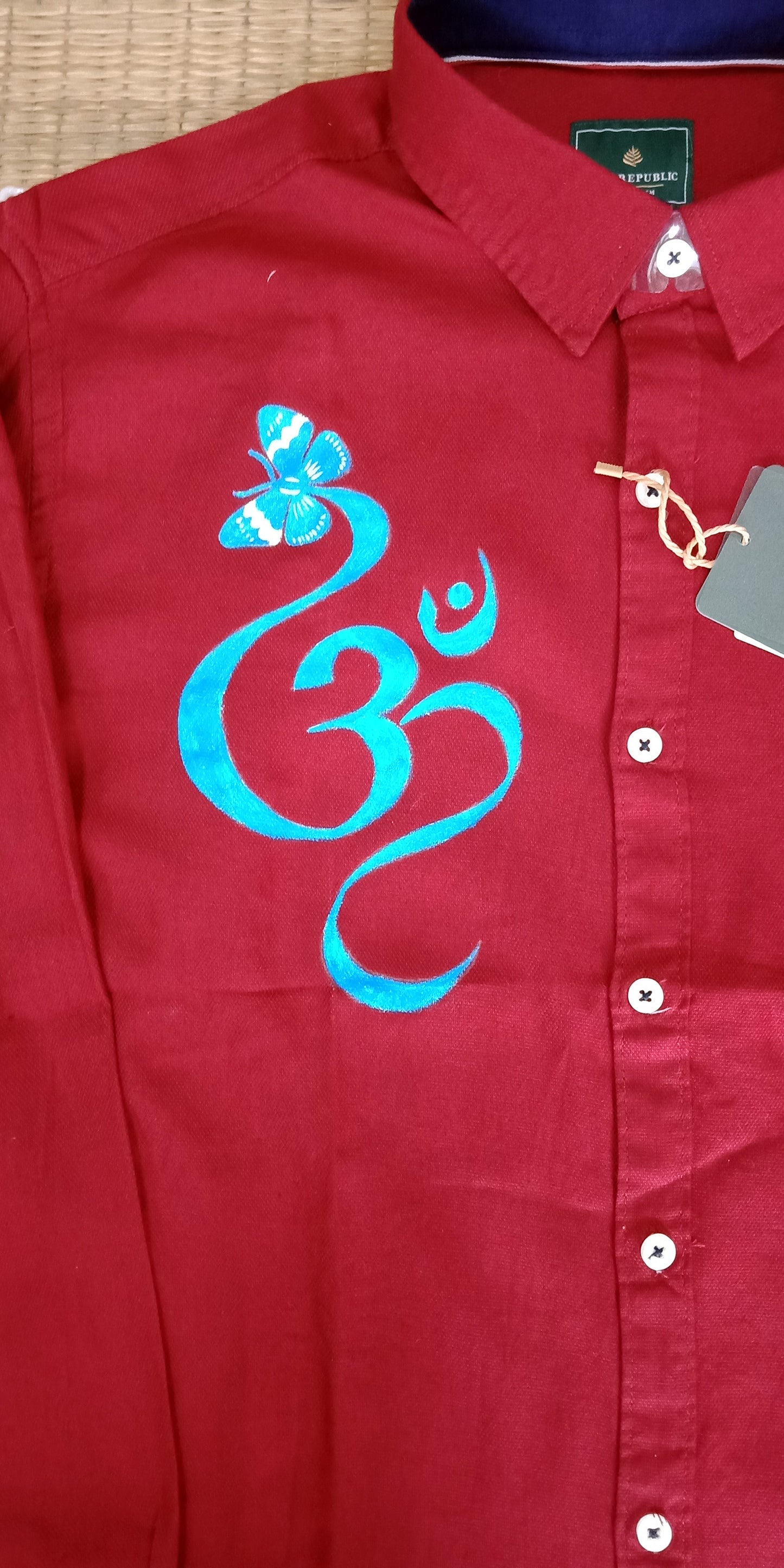 Oam design hand mural painting on pink cotton shirt
