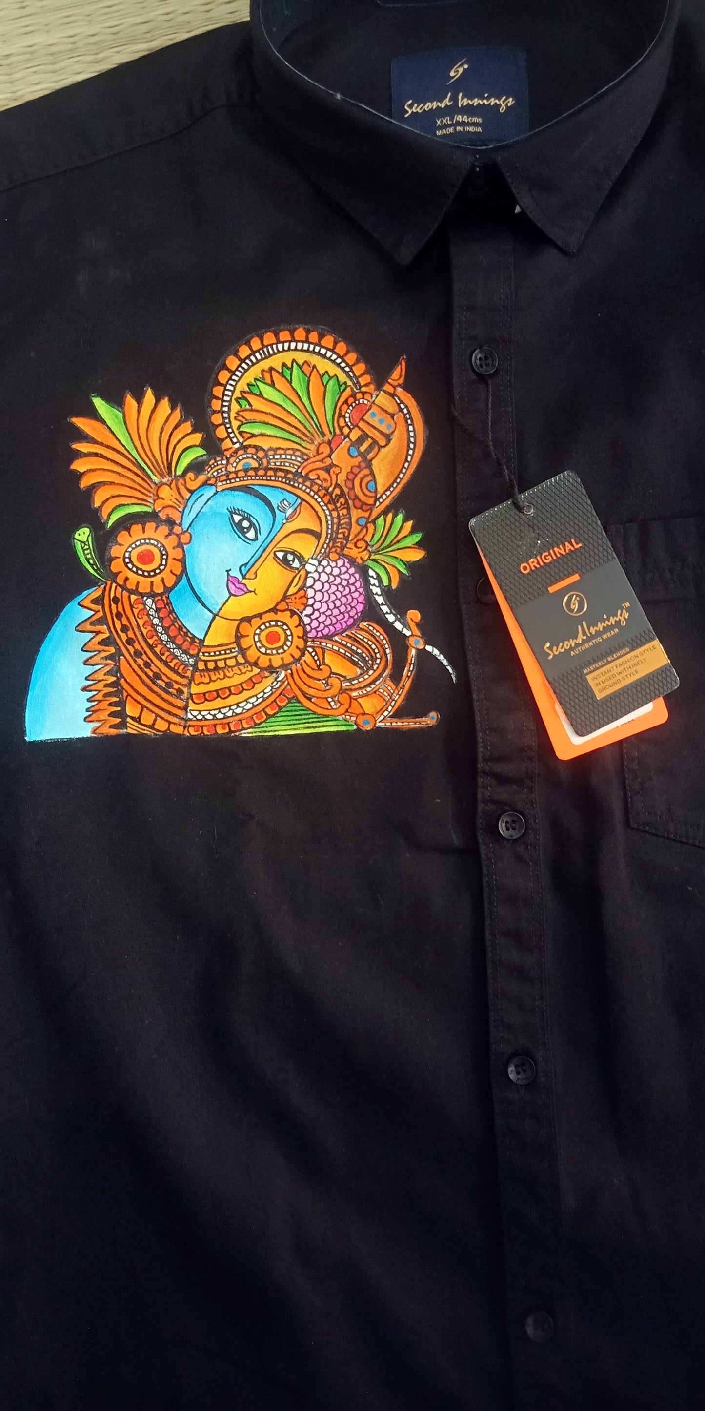 Ardhanarishvara shiva parvathi hand mural painting on black cotton shirt