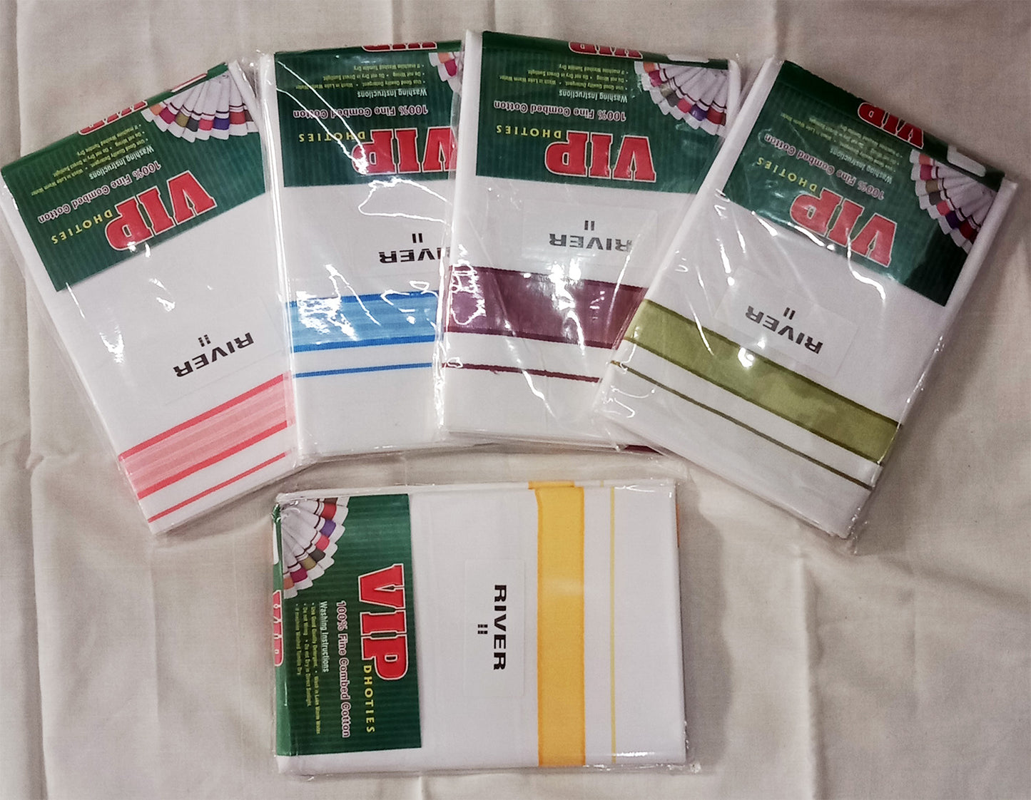 White cotton single kara mundu or dhoti - 2 meter - 5 pcs set