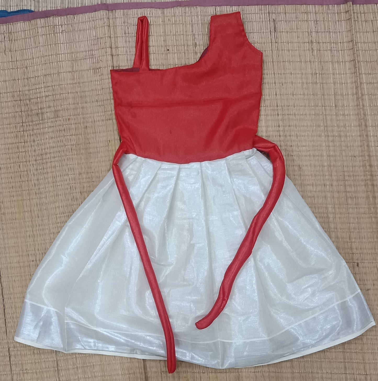 Designer kerala style silver tissue frock with red top