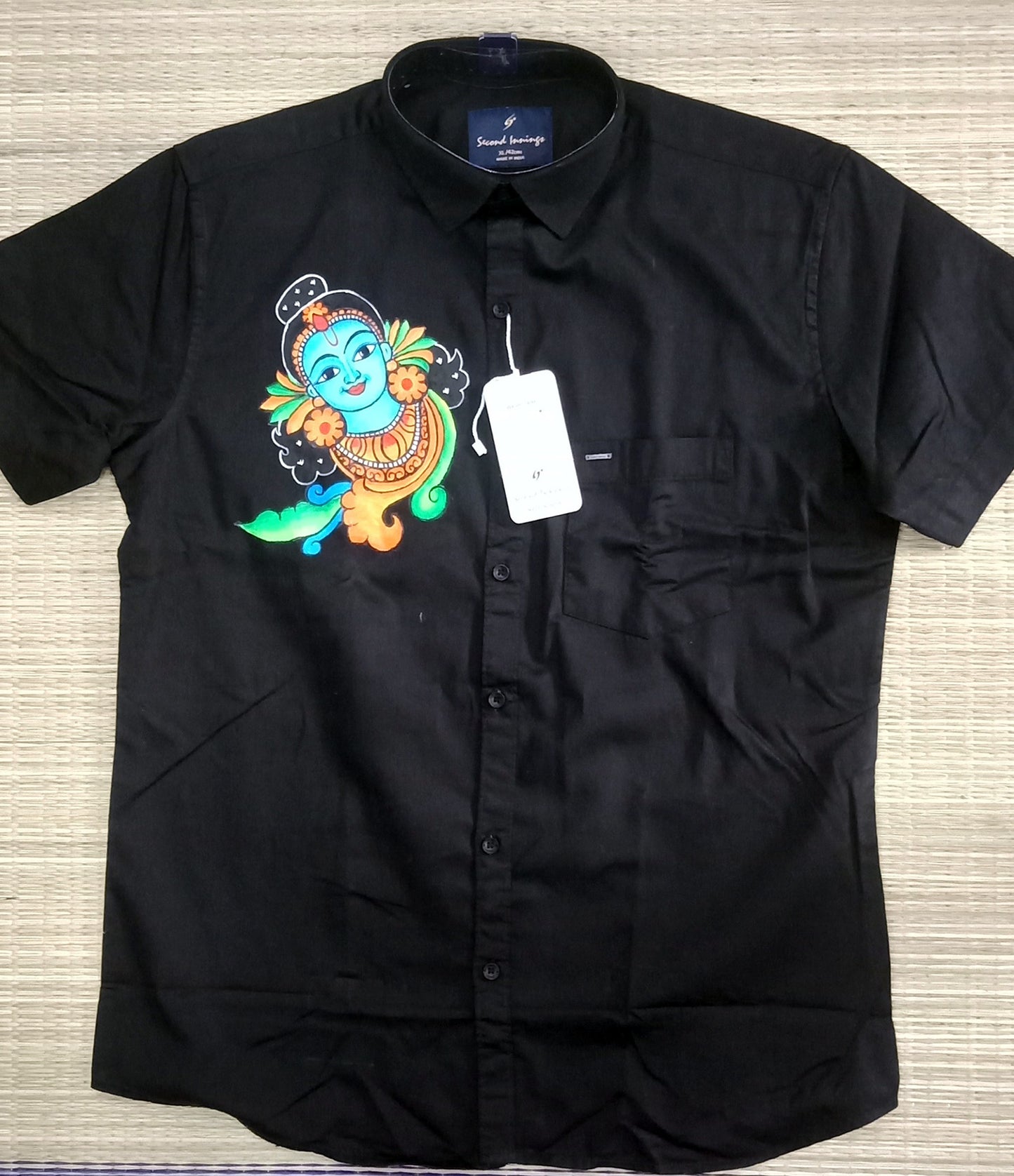 Beautiful krishna design hand mural painting on black shirts