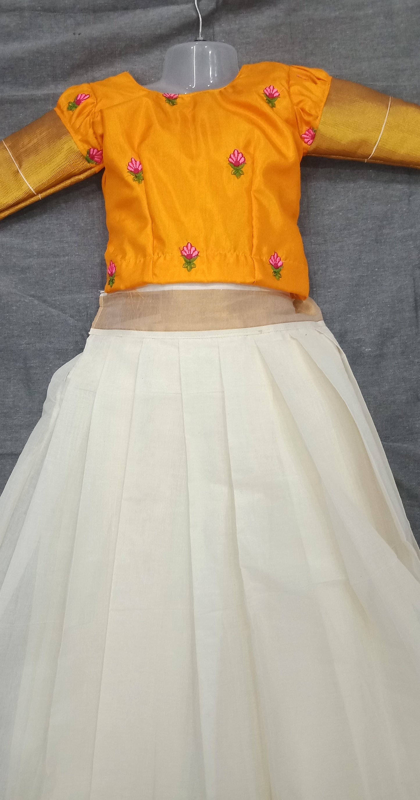 Designer flower embroidery top kerala onam pattu pavada - Onam Collections