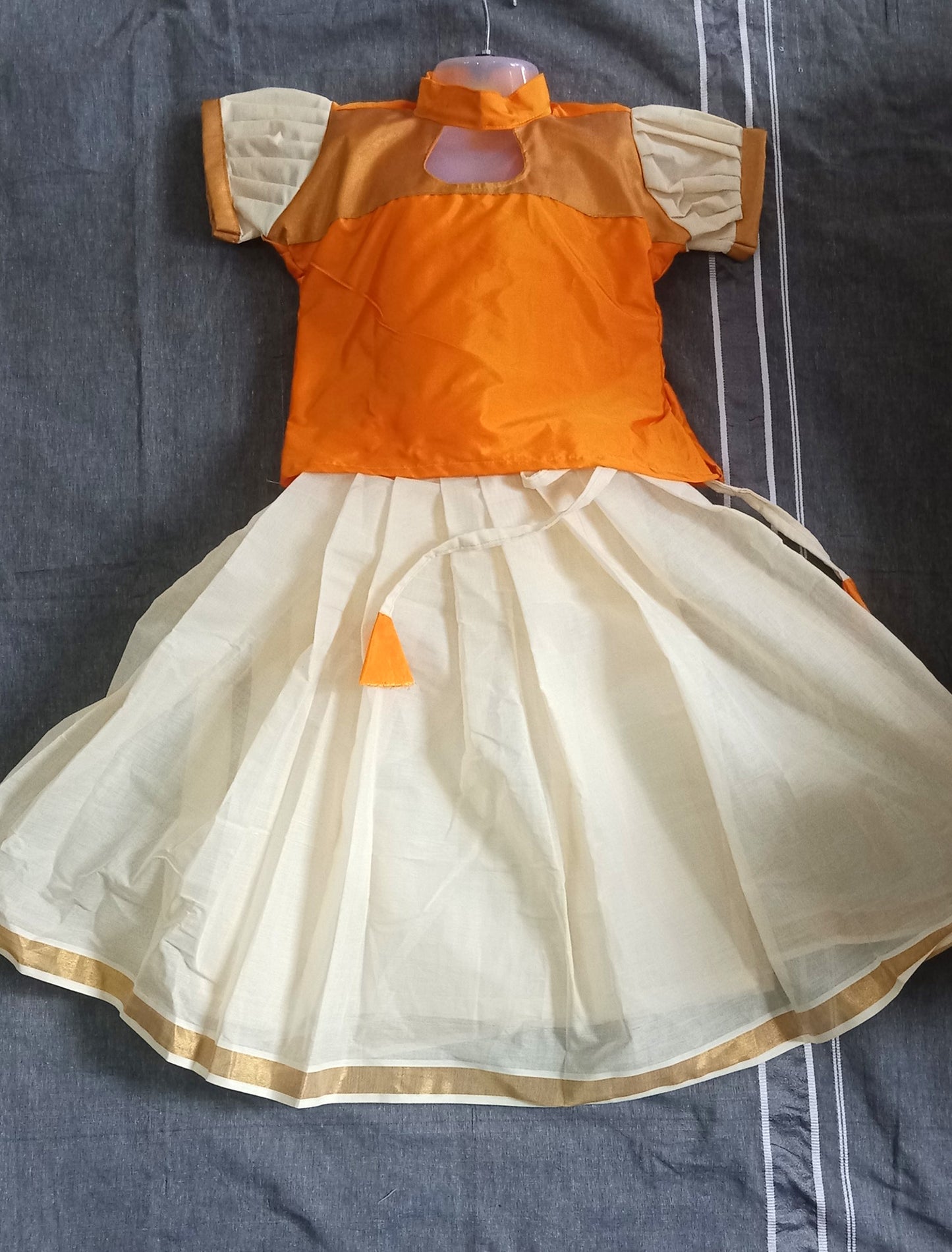 Designer type kerala style cotton pattu pavada lehenga for girls