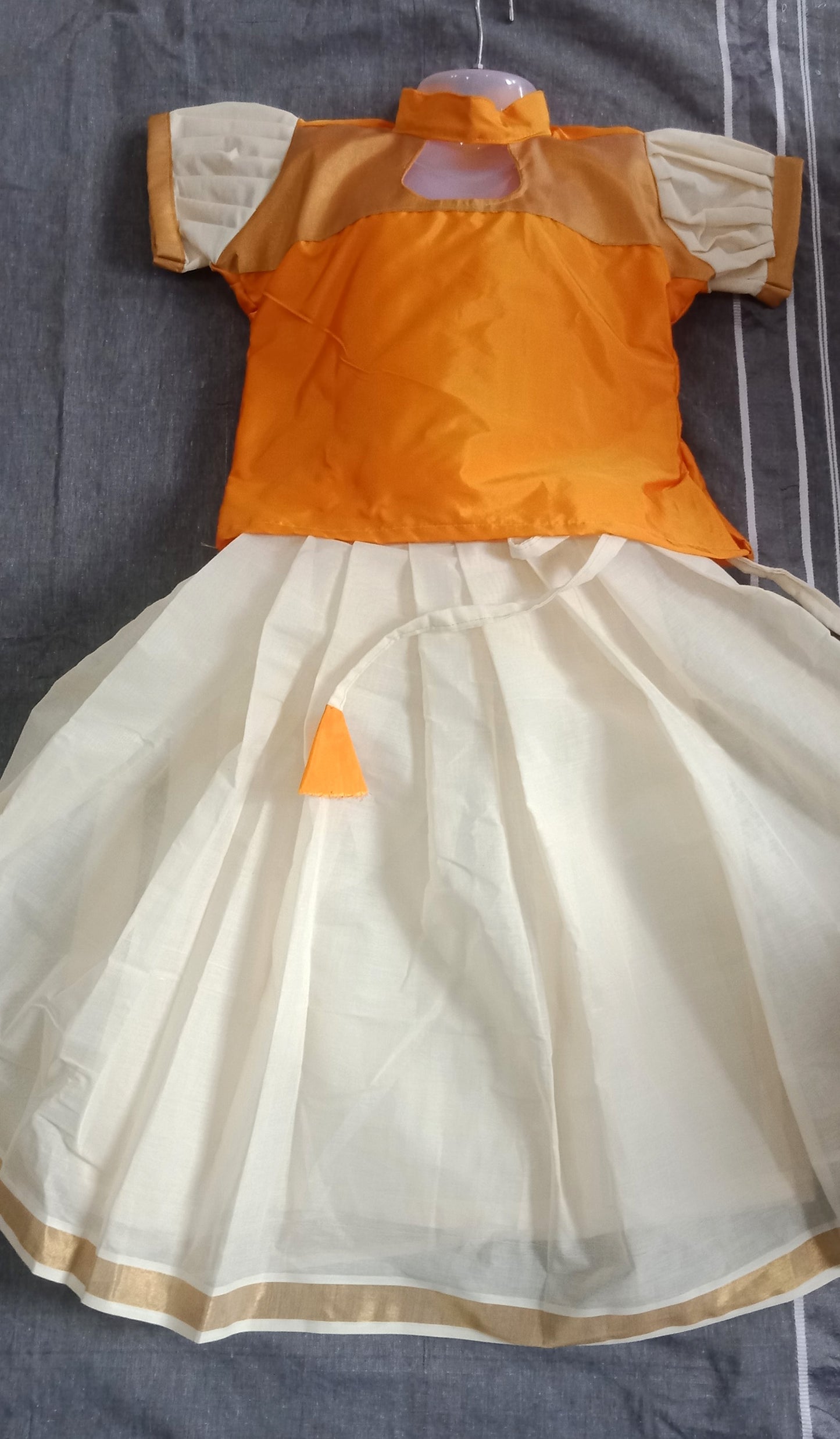 Designer type kerala style cotton pattu pavada lehenga for girls