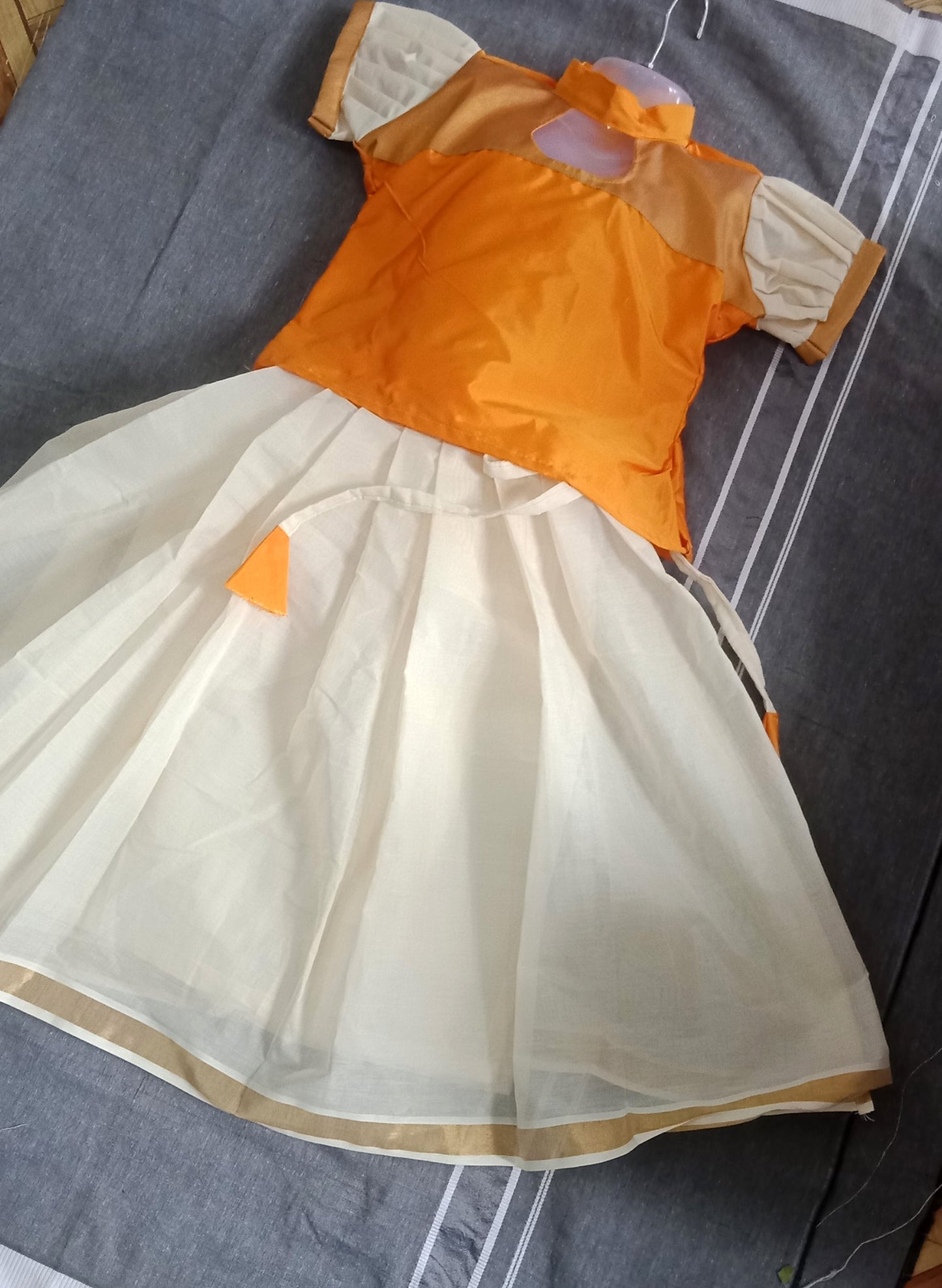 Designer type kerala style cotton pattu pavada lehenga for girls