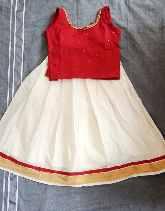 Hand work designer blouse kerala style pattu pavada for girls